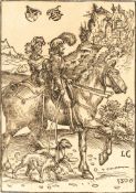 Lucas Cranach D. Ä.Der Fürst mit seiner Dame reitendHolzschnitt auf Bütten. (1506). 18 x 12,7 cm (