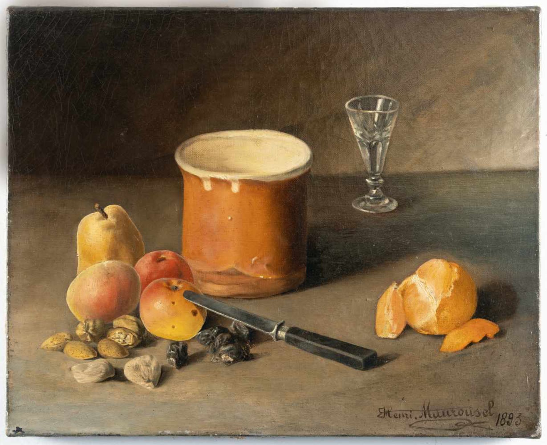 Henri MaurouselFrüchtestillleben mit Becher und GlasÖl auf Leinwand. 1893. 33 x 41 cm. Signiert - Bild 2 aus 3
