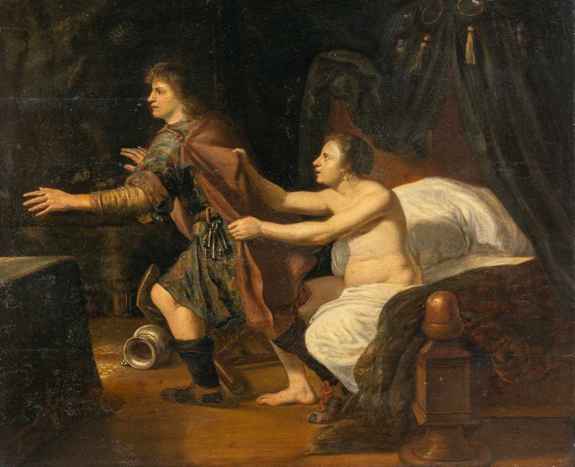 DutchJoseph und die Frau des PotipharÖl auf Holz. (Um 1700). 50,8 x 61,9 cm. Verso Caspar