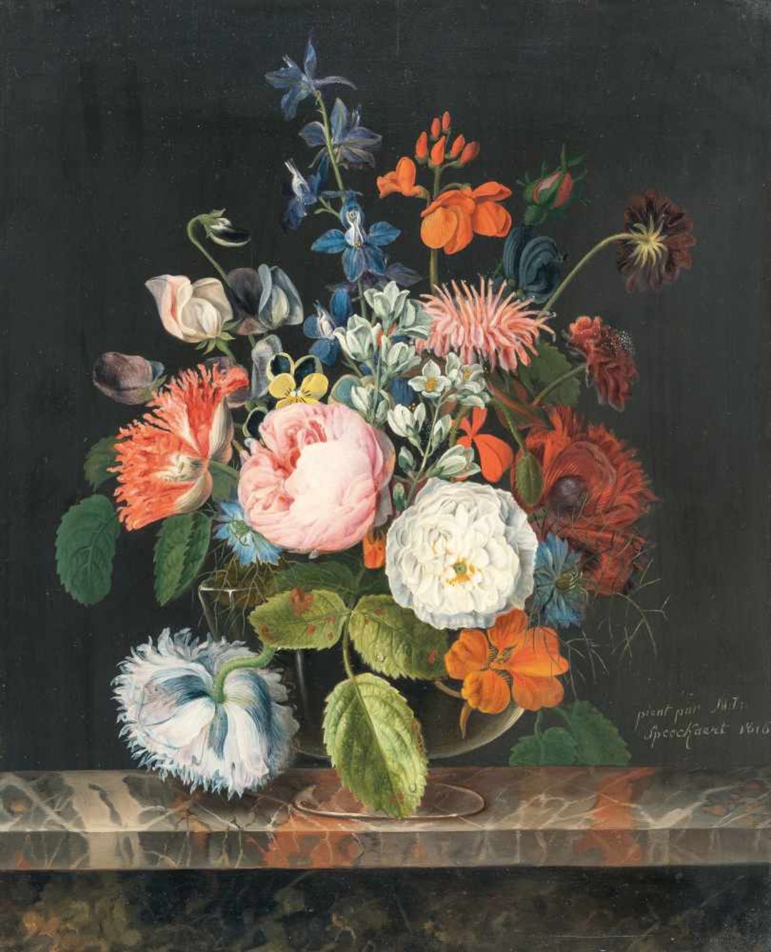 Michel Joseph SpeeckaertStillleben mit BlumenÖl auf Holz. 1816. 43 x 35,5 cm. Signiert und datiert