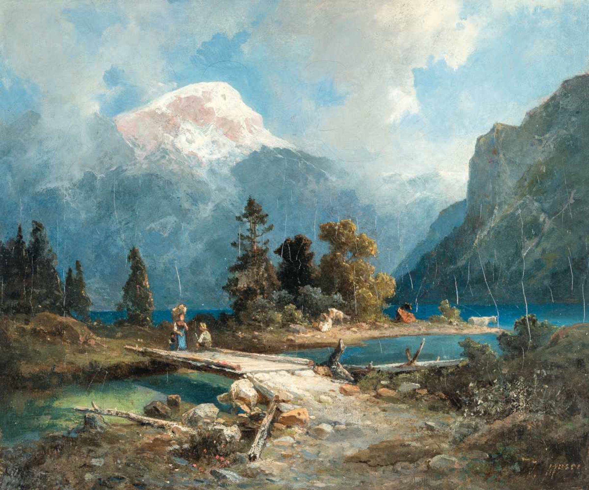 Vinzenz Franz Maria Moser (attributed)Flusstal in den AlpenÖl auf Leinwand, doubliert. 26,5 x 31,5