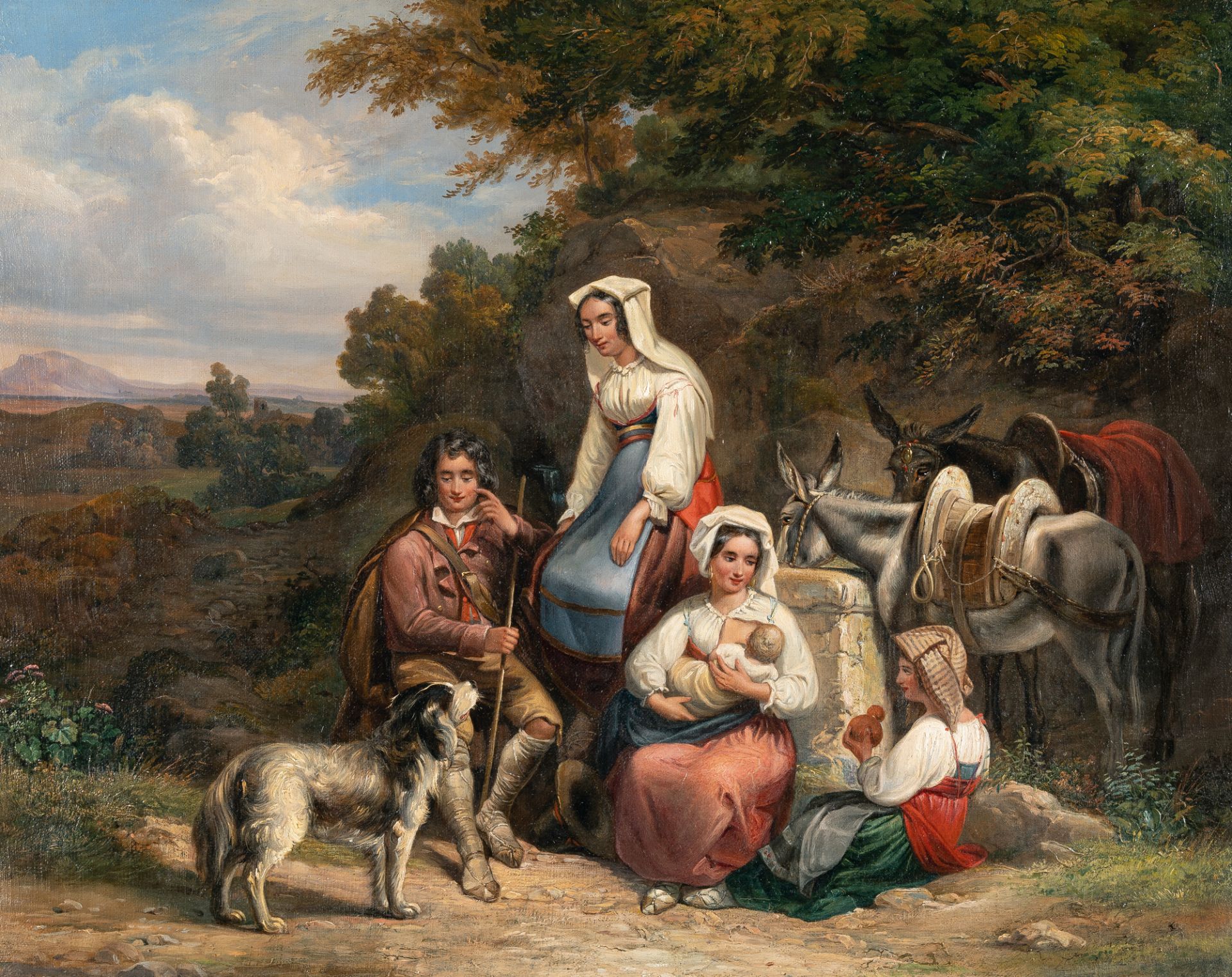 Ludwig VogelRast in der CampagnaÖl auf Leinwand. (Um 1840). 49,5 x 62 cm. Signiert, mit "18" datiert