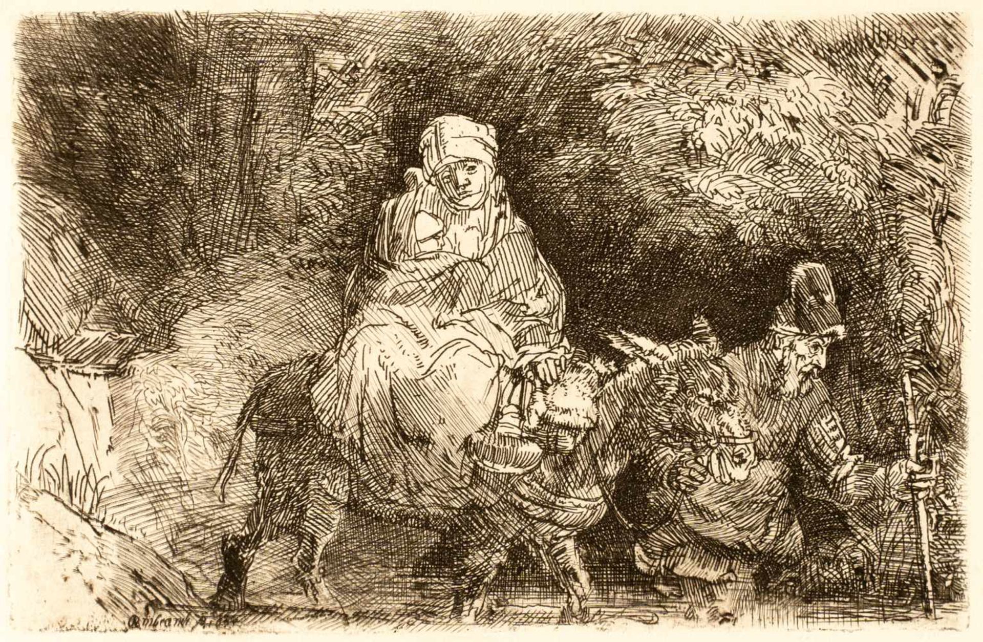 Rembrandt Harmensz. Van RijnDie Flucht nach Ägypten (Übergang über einen Bach)Radierung auf