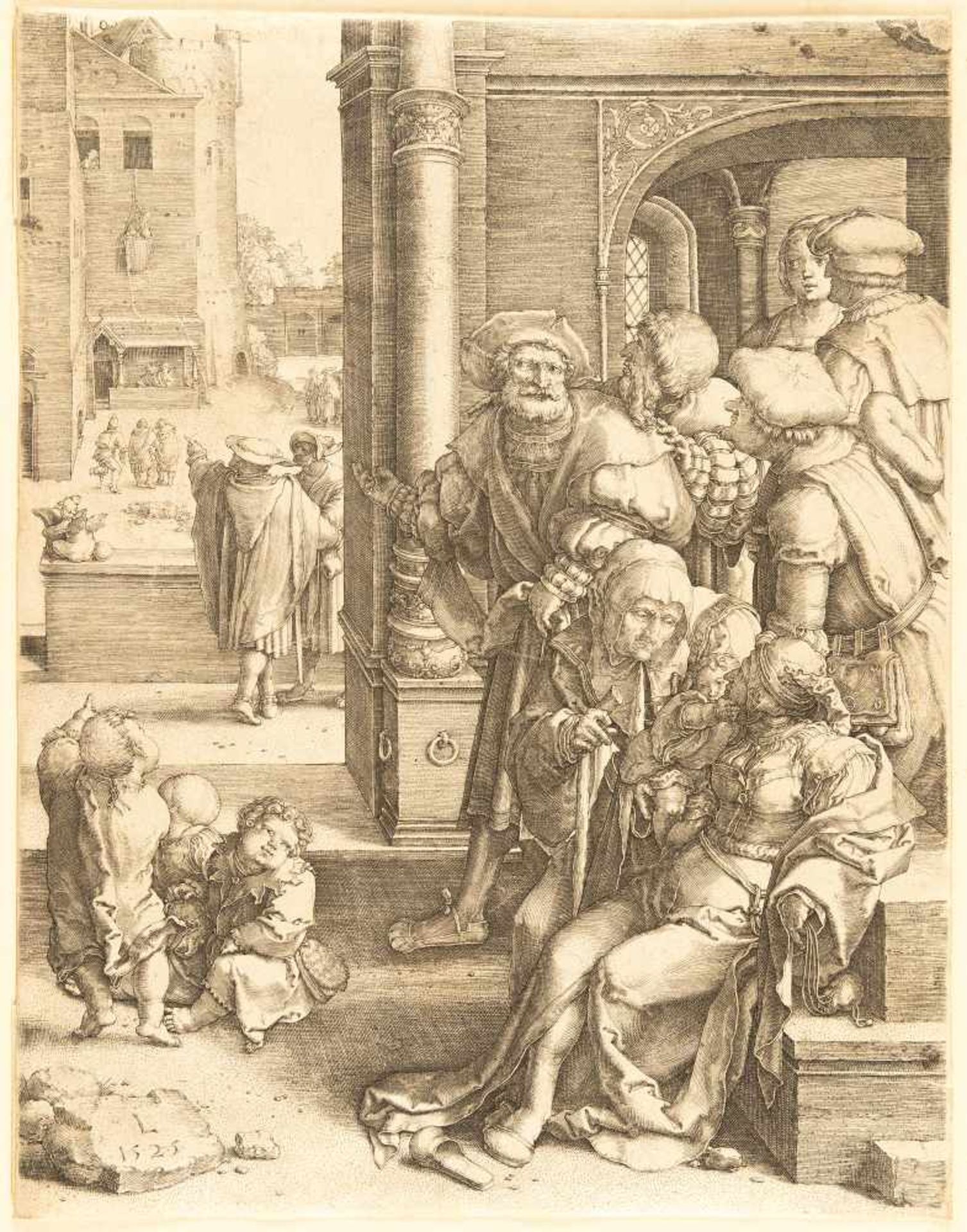 Lucas Van LeydenVirgil im KorbeKupferstich auf Bütten mit Wz. „Trauben“. (1525). 24,6 x 19,1 cm ( - Bild 2 aus 3