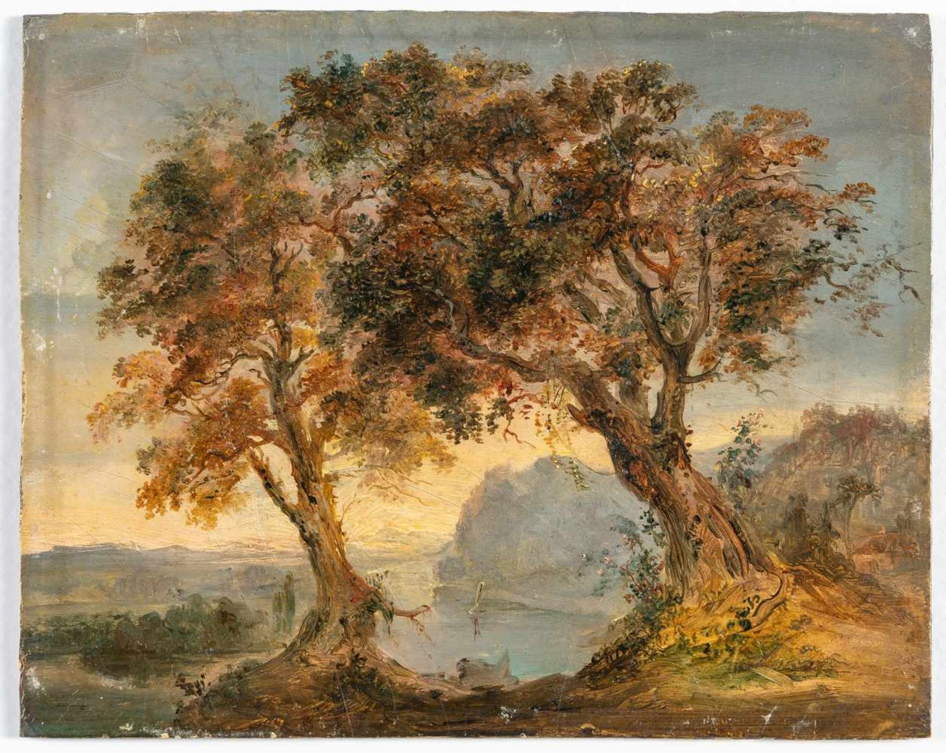 Johann Georg Von Dillis (attributed)Bäume über FlusstalÖl auf Malpappe. 14,5 x 18,3 cm.Privatbesitz, - Bild 2 aus 3