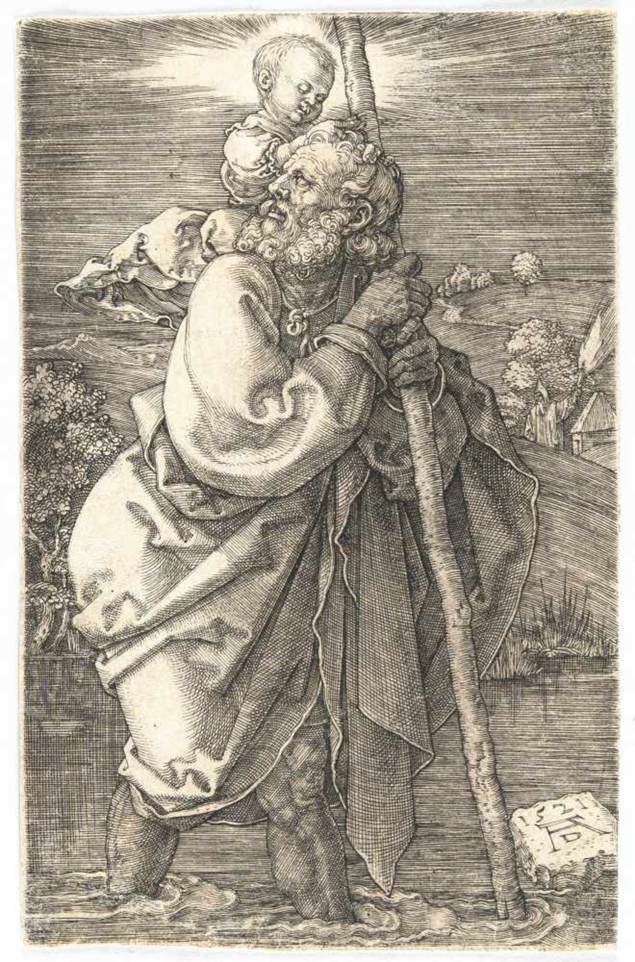 Albrecht DürerDer heilige Christophorus mit zurückgewandtem KopfeKupferstich auf Bütten. (1521). - Bild 2 aus 3
