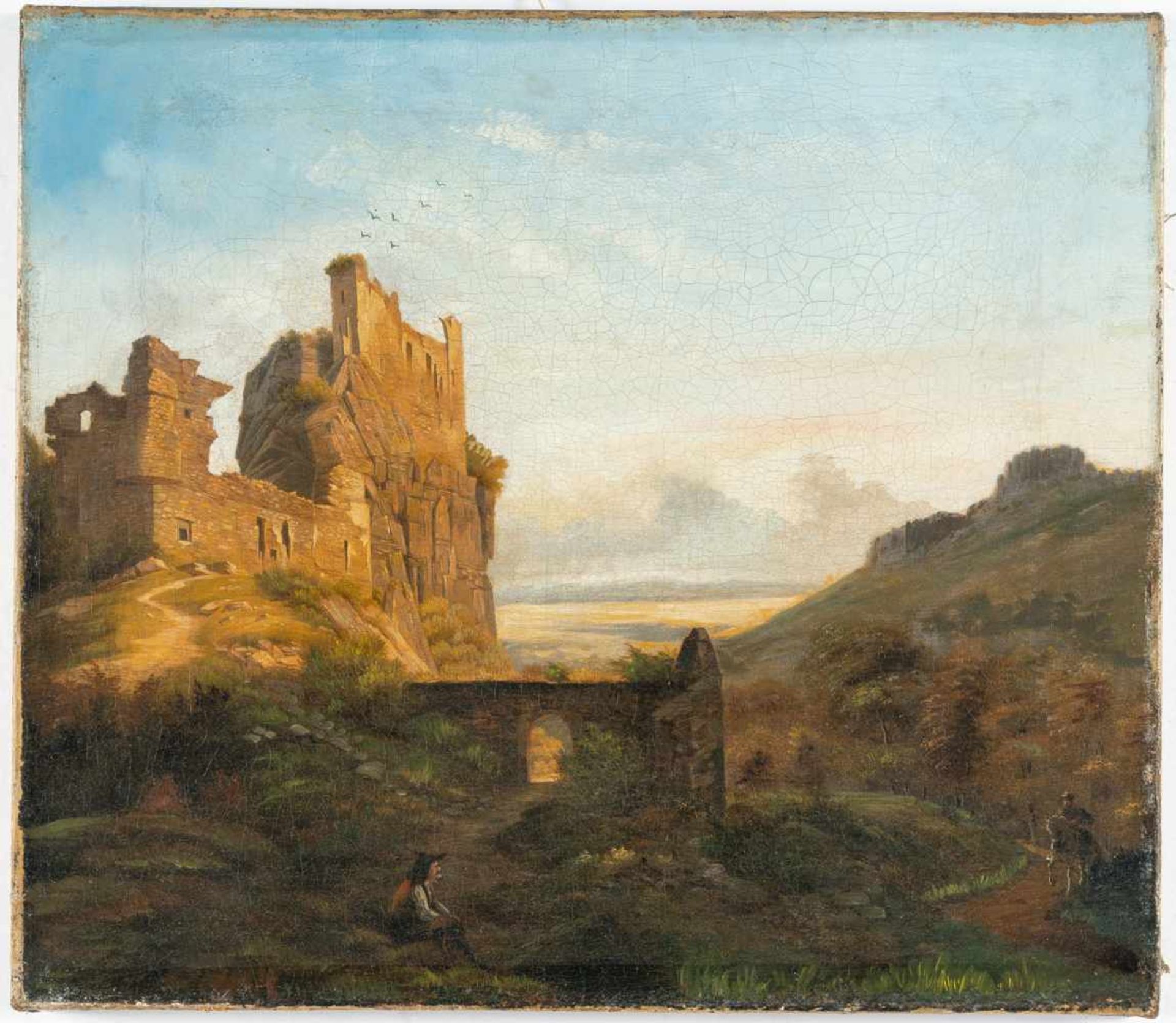 Friedrich August Elsasser (attributed)Burgruine mit StaffageÖl auf Leinwand, doubliert. 37,5 x 43 - Bild 2 aus 3
