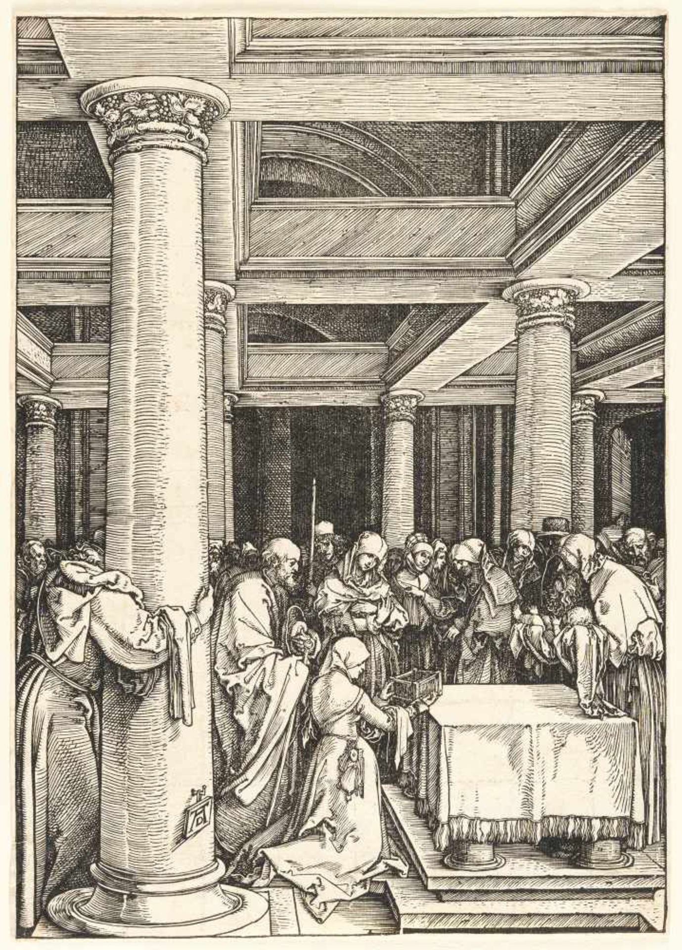 Albrecht DürerDie Darstellung im TempelHolzschnitt auf Bütten mit Wz. „Hohe Krone“ (Meder Wz. - Bild 2 aus 3