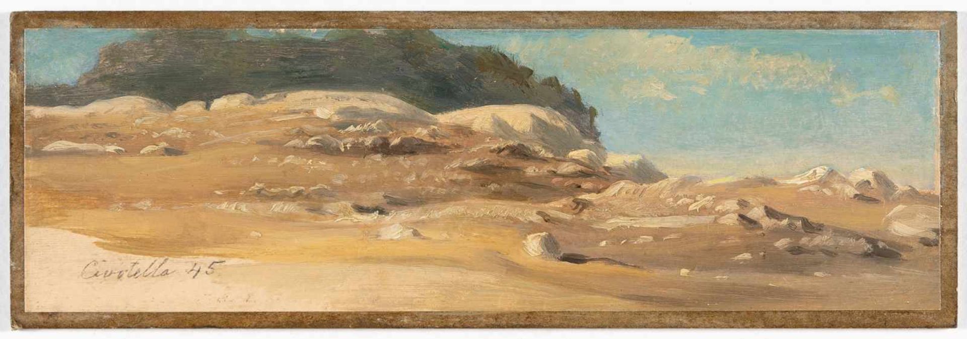 August Albert Zimmermann„Civitella“Öl auf Papier, auf Karton aufgezogen. (18)45. 7,2 x 23 cm. - Bild 2 aus 3