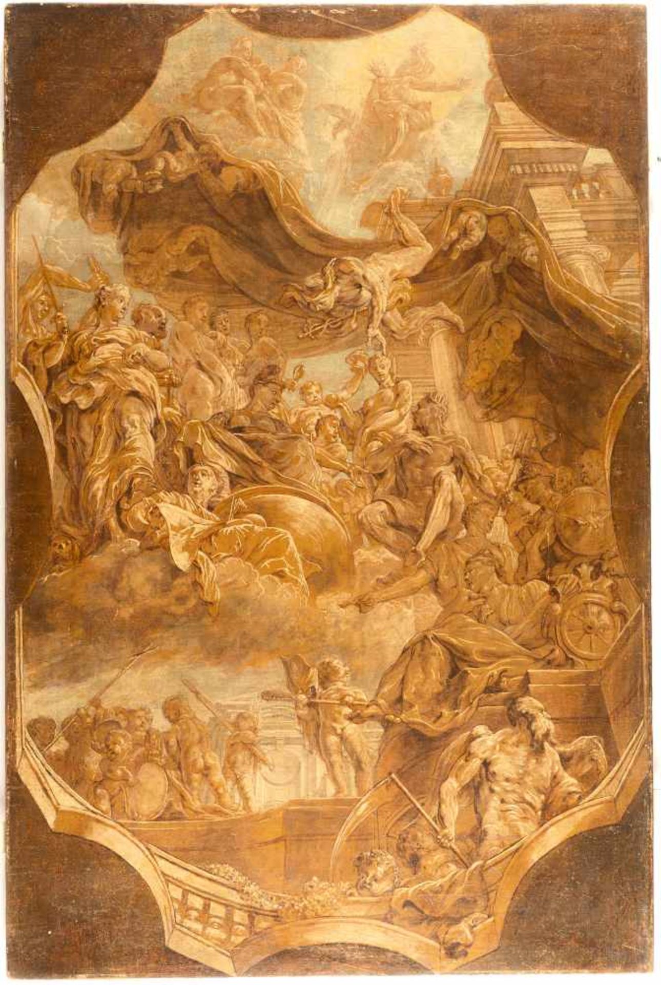 FlemishDie Götter im OlympÖl (in Grisaille) auf Leinwand, doubliert. (Um 1700). 81,5 x 53,5 cm. - Bild 2 aus 3