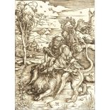 Albrecht DürerSamson tötet den LöwenHolzschnitt auf Bütten. (Um 1497/98). 38,1 x 27,9 cm (