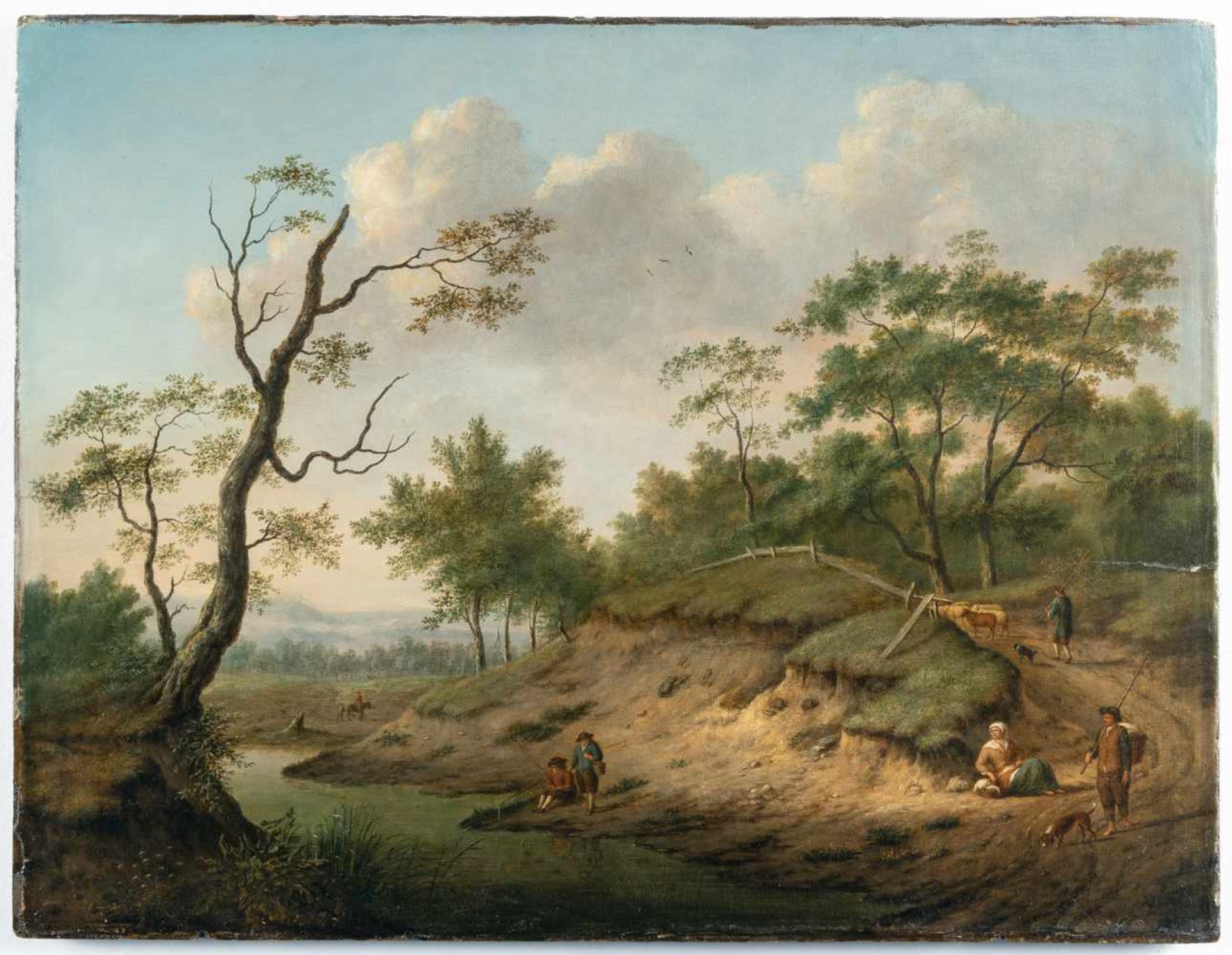 Nach Jan WijnantsDünenlandschaft mit Weg und BachÖl auf Leinwand, auf Holz aufgezogen. (Um 1670). 37 - Bild 2 aus 3