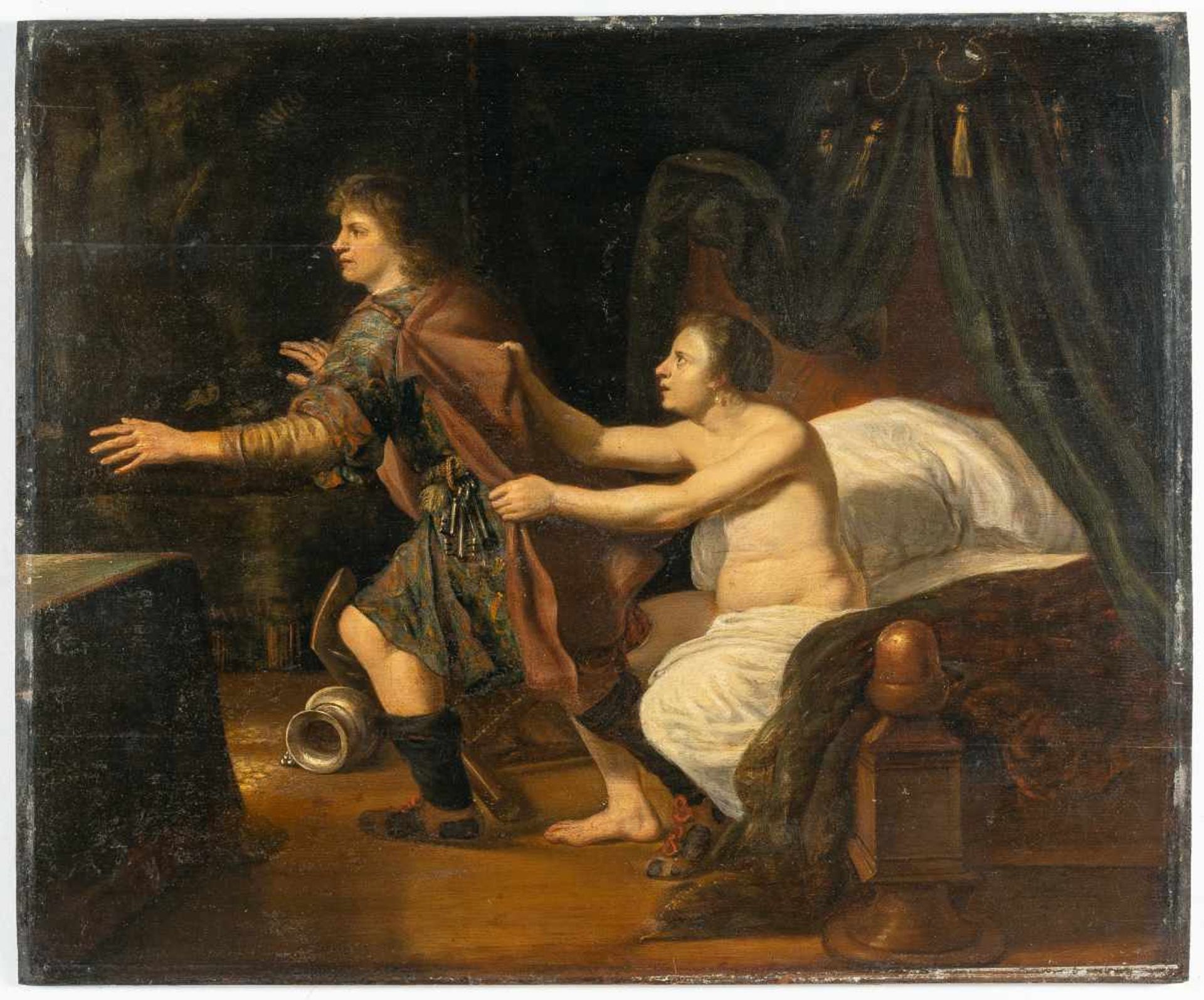DutchJoseph und die Frau des PotipharÖl auf Holz. (Um 1700). 50,8 x 61,9 cm. Verso Caspar - Bild 2 aus 3