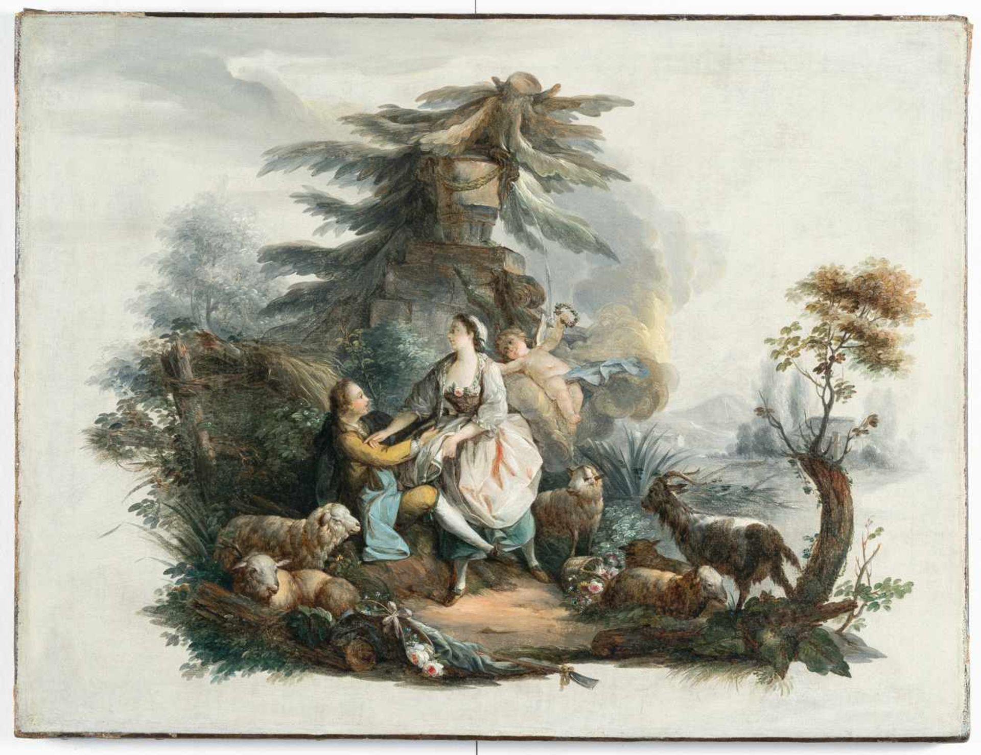 Jean Baptiste PillementDie LiebeserklärungÖl auf Leinwand. 39,9 x 52,5 cm.Jean Baptiste Pillement, - Bild 2 aus 3