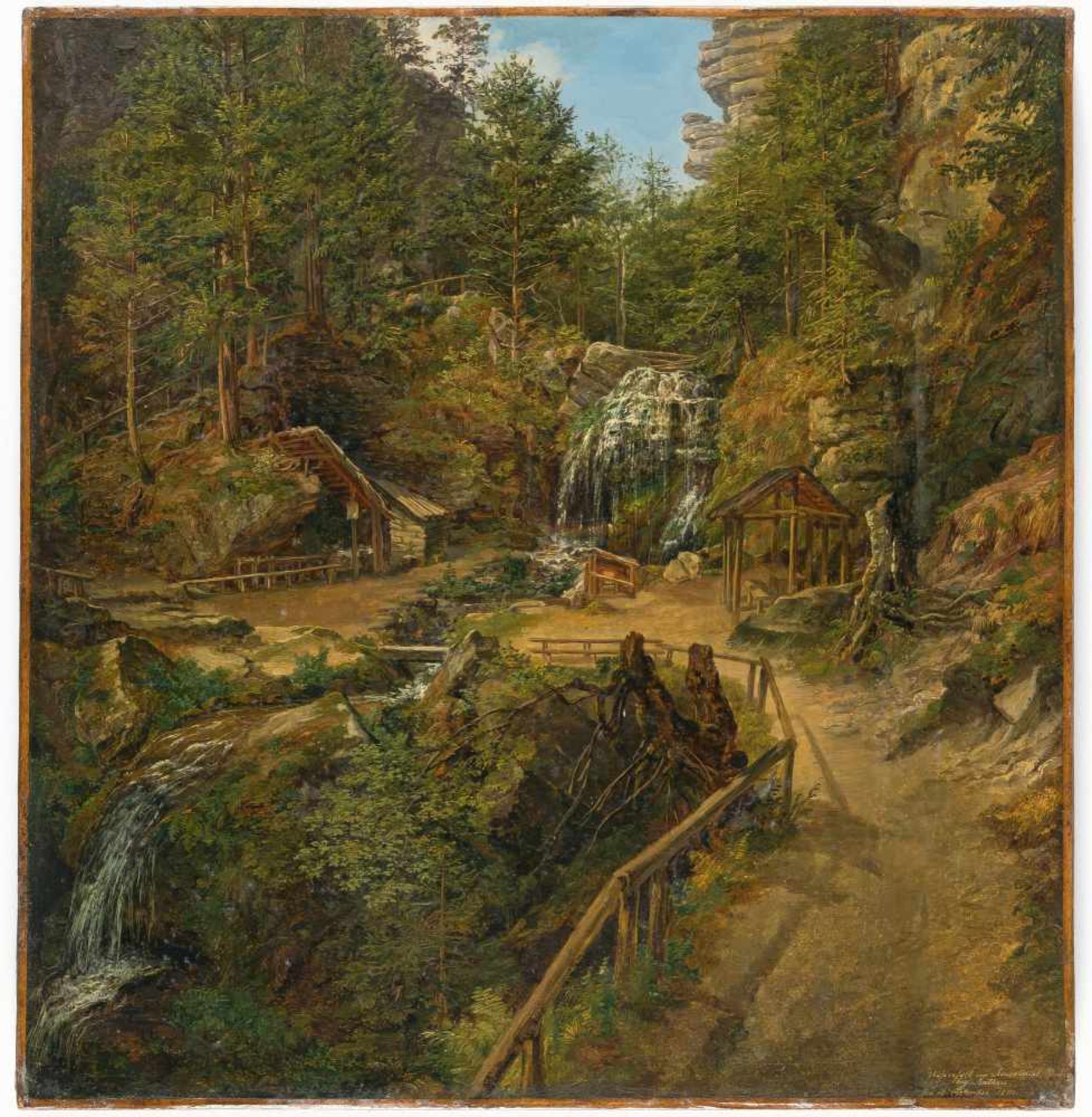 Matthias Rudolf TomaWasserfall im Amseltal bei RathenÖl auf Leinwand. 1842. 36 x 34,5 cm. Signiert - Bild 2 aus 3