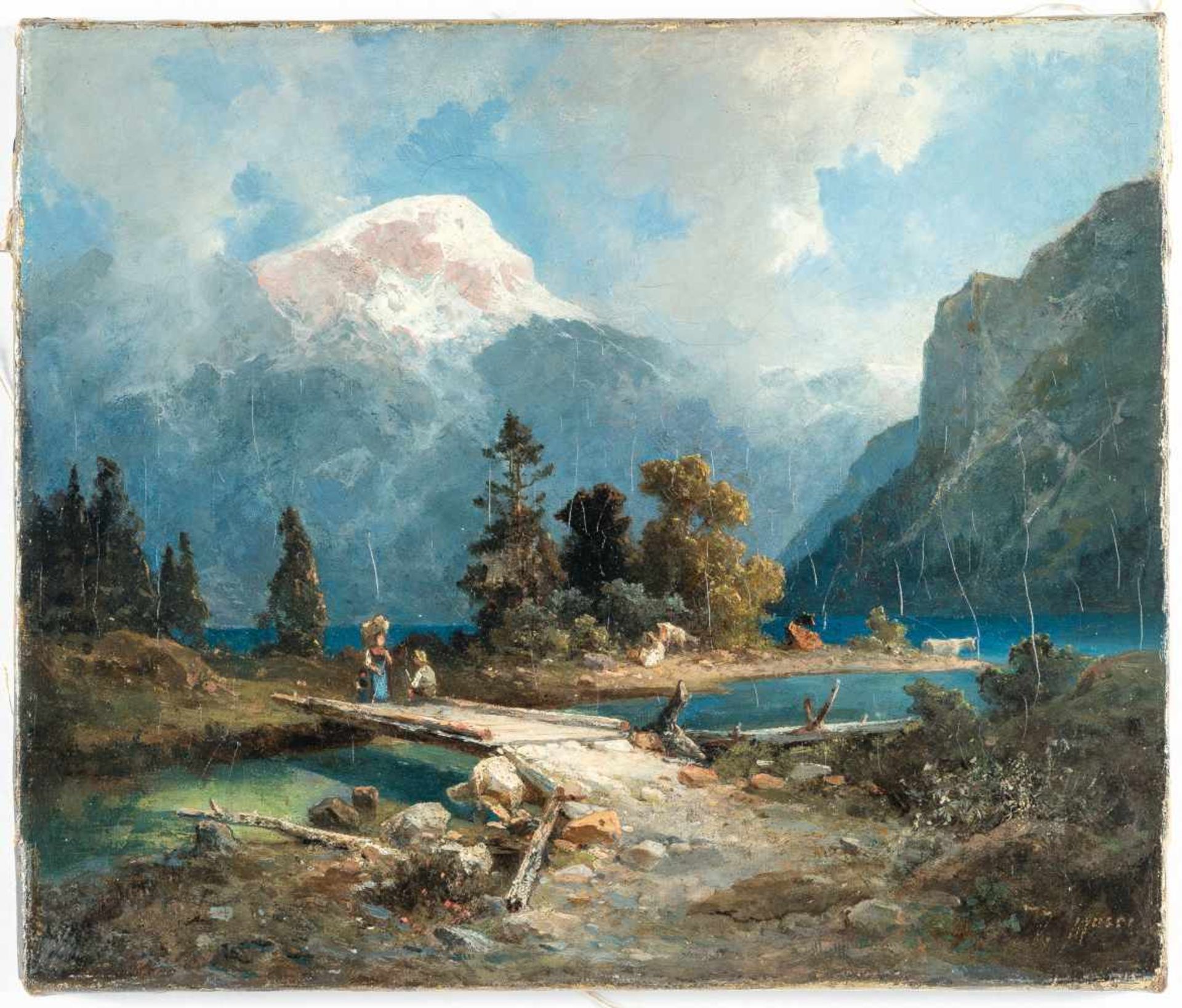 Vinzenz Franz Maria Moser (attributed)Flusstal in den AlpenÖl auf Leinwand, doubliert. 26,5 x 31,5 - Bild 2 aus 3