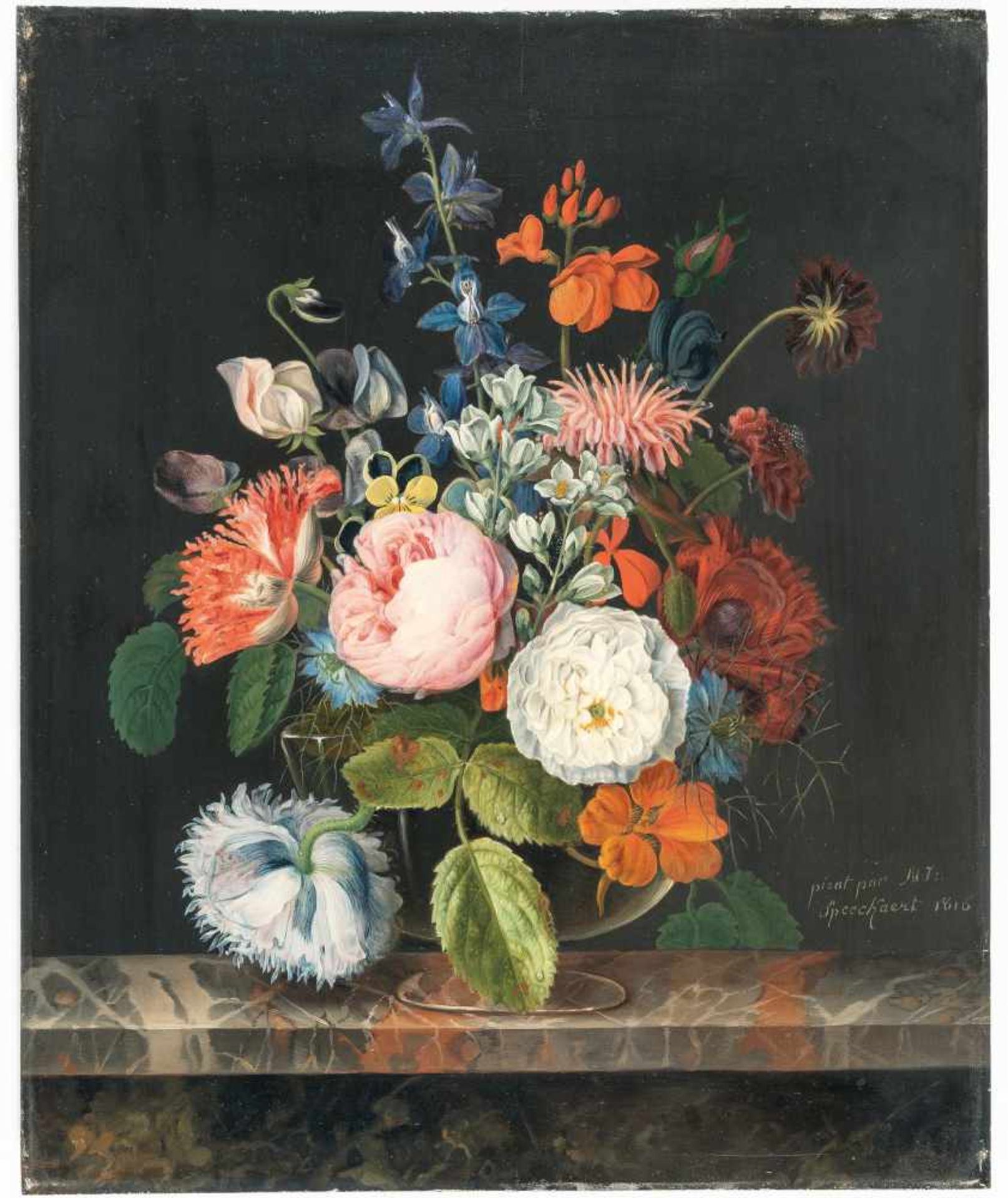 Michel Joseph SpeeckaertStillleben mit BlumenÖl auf Holz. 1816. 43 x 35,5 cm. Signiert und datiert - Bild 2 aus 3