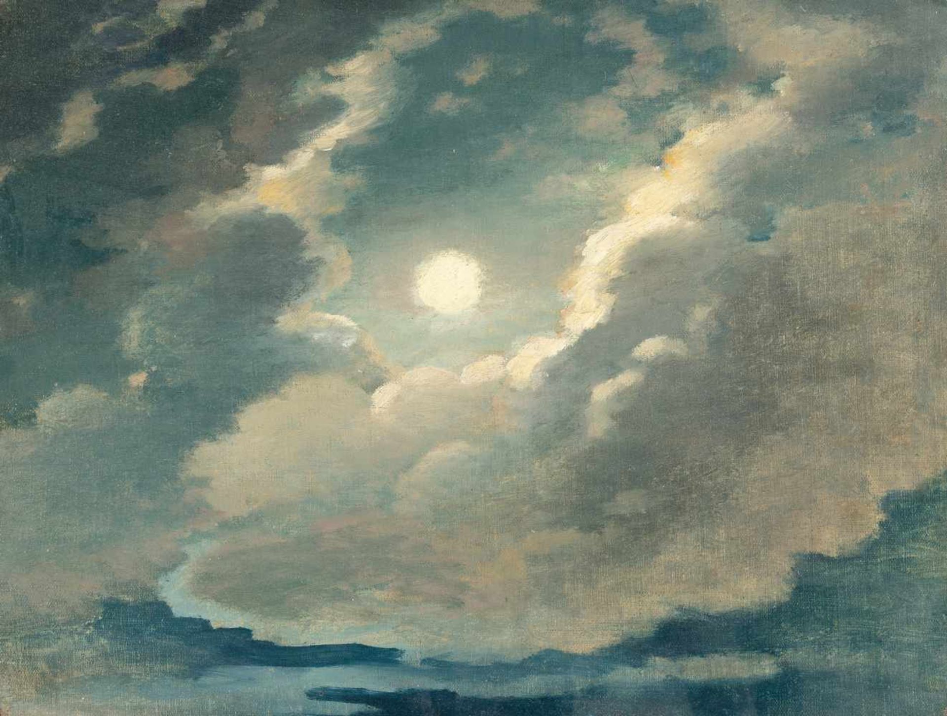 GermanVollmondnachtÖl auf Leinwand, auf Malkarton aufgezogen. 29,3 x 39 cm.DeutschGermanFull moon