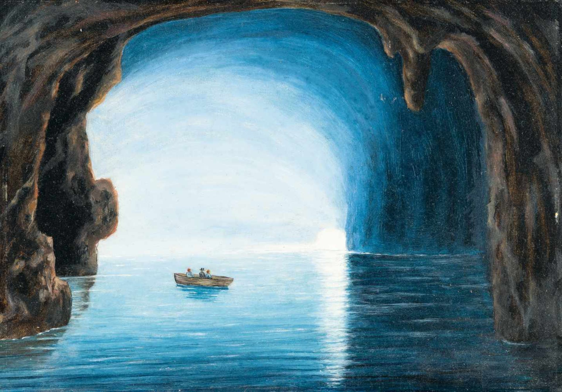 Friedrich Thöming (attributed)Die Blaue Grotte auf CapriÖl auf Malpappe. 27,5 x 39 cm. Verso von