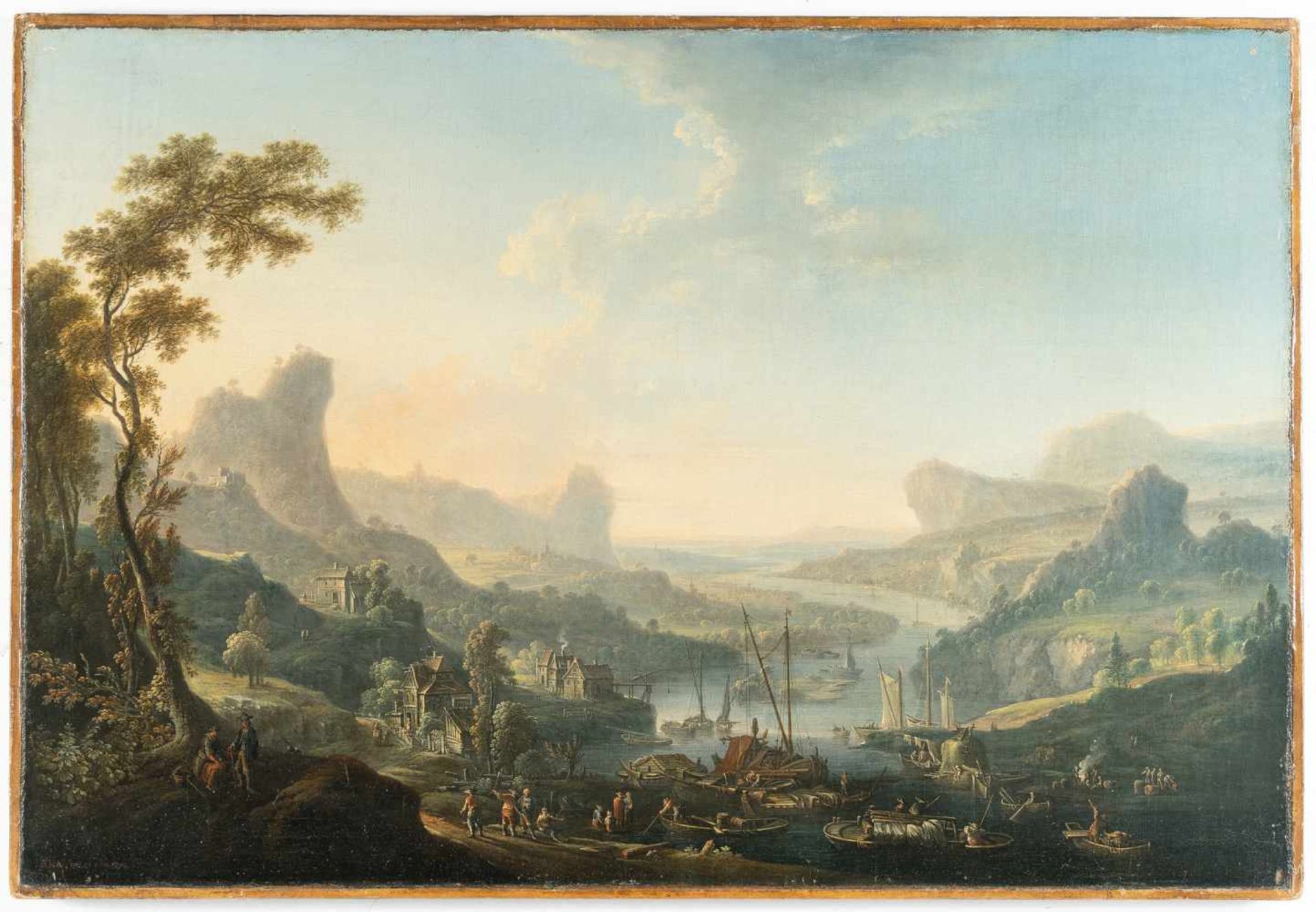 Johann Alexander ThieleFlusslandschaft mit Felsen und Flößern (Elbsandsteingebirge)Öl auf - Bild 2 aus 3