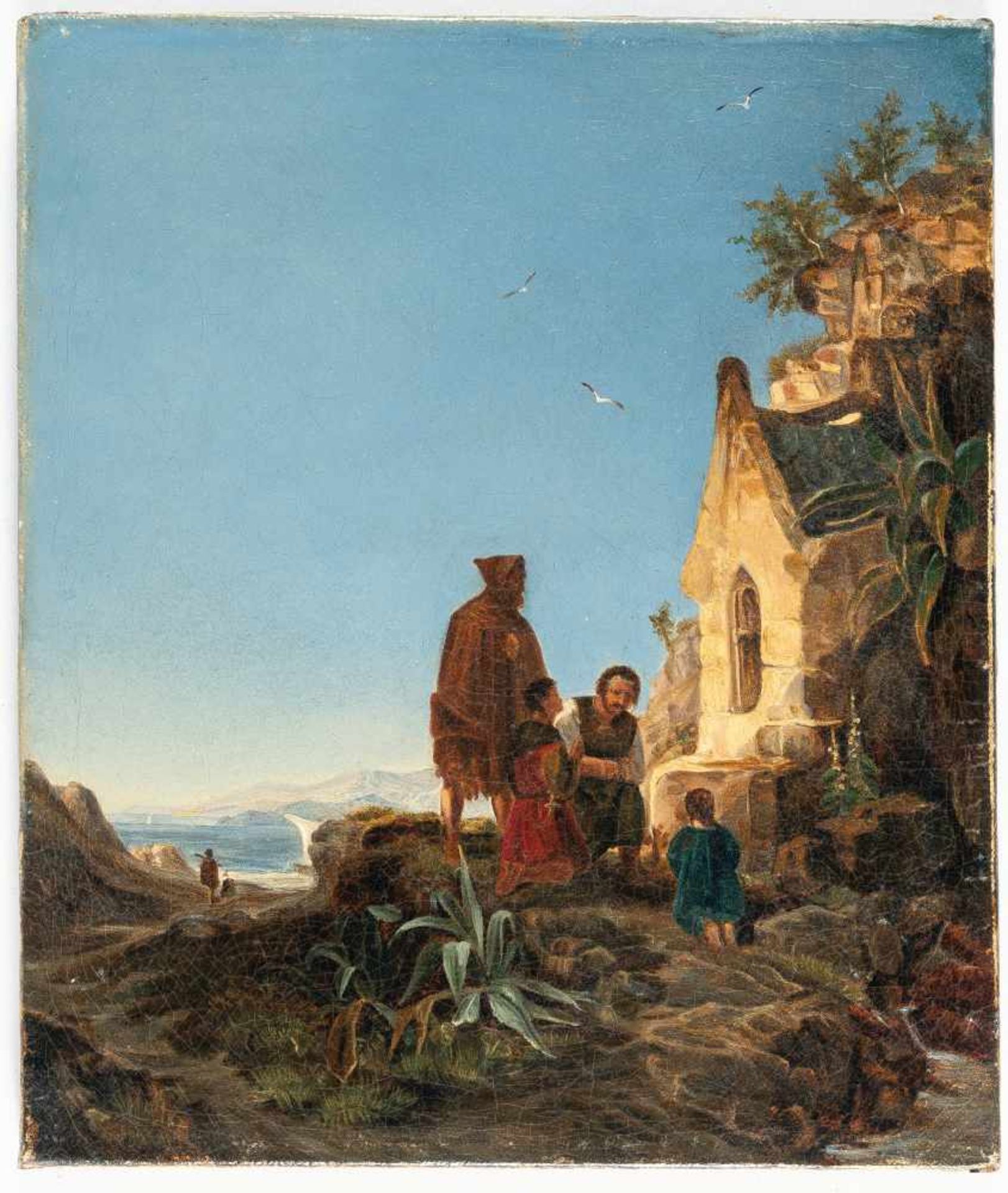 Carl Wilhelm GötzloffFamilie vor KapelleÖl auf Leinwand. 26,9 x 22,9 cm.Carl Wilhelm GötzloffCarl - Bild 2 aus 3