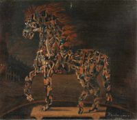 J. B. HartmannDas Trojanische PferdÖl auf Leinwand, doubliert. 1895. 40 x 46,5 cm. Signiert und
