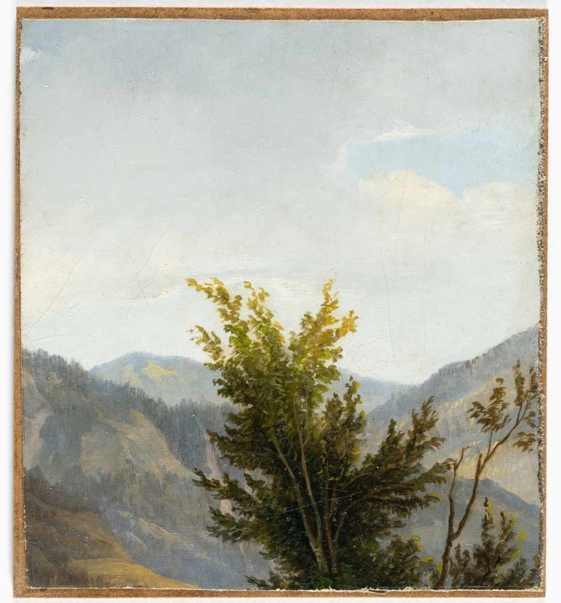 Austria, C.1840Baumwipfel über dem TalÖl auf Leinwand, auf Pappe aufgezogen. (Um 1840). 19,9 x 18, - Bild 2 aus 3