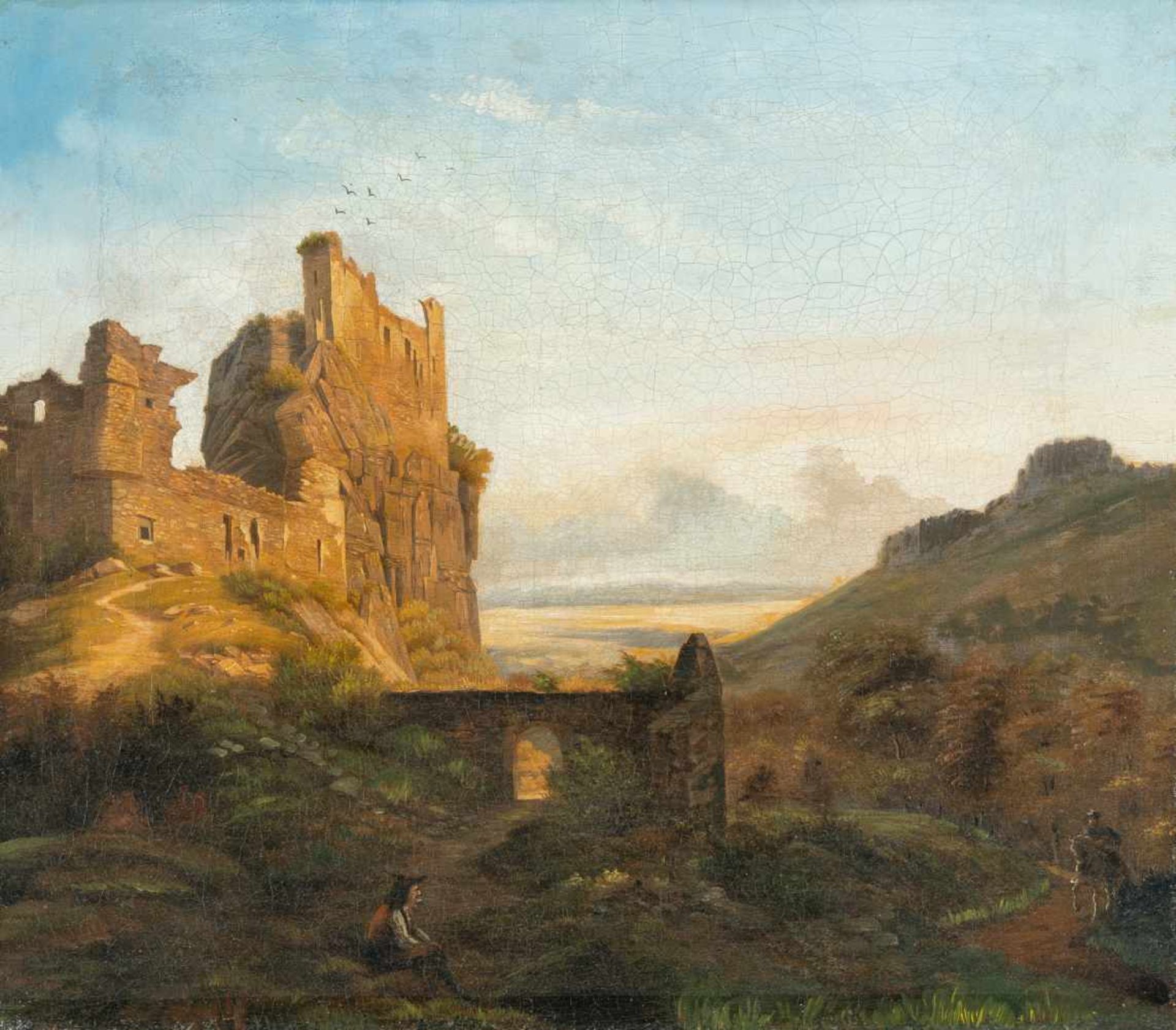 Friedrich August Elsasser (attributed)Burgruine mit StaffageÖl auf Leinwand, doubliert. 37,5 x 43