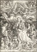 Albrecht DürerMaria, als Königin der Engel (Maria von zwei Engeln gekrönt)Holzschnitt auf Bütten mit