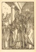 Albrecht DürerDie heiligen Bischöfe Nikolaus, Ulrich und ErasmusHolzschnitt auf Bütten. (Um 1505).