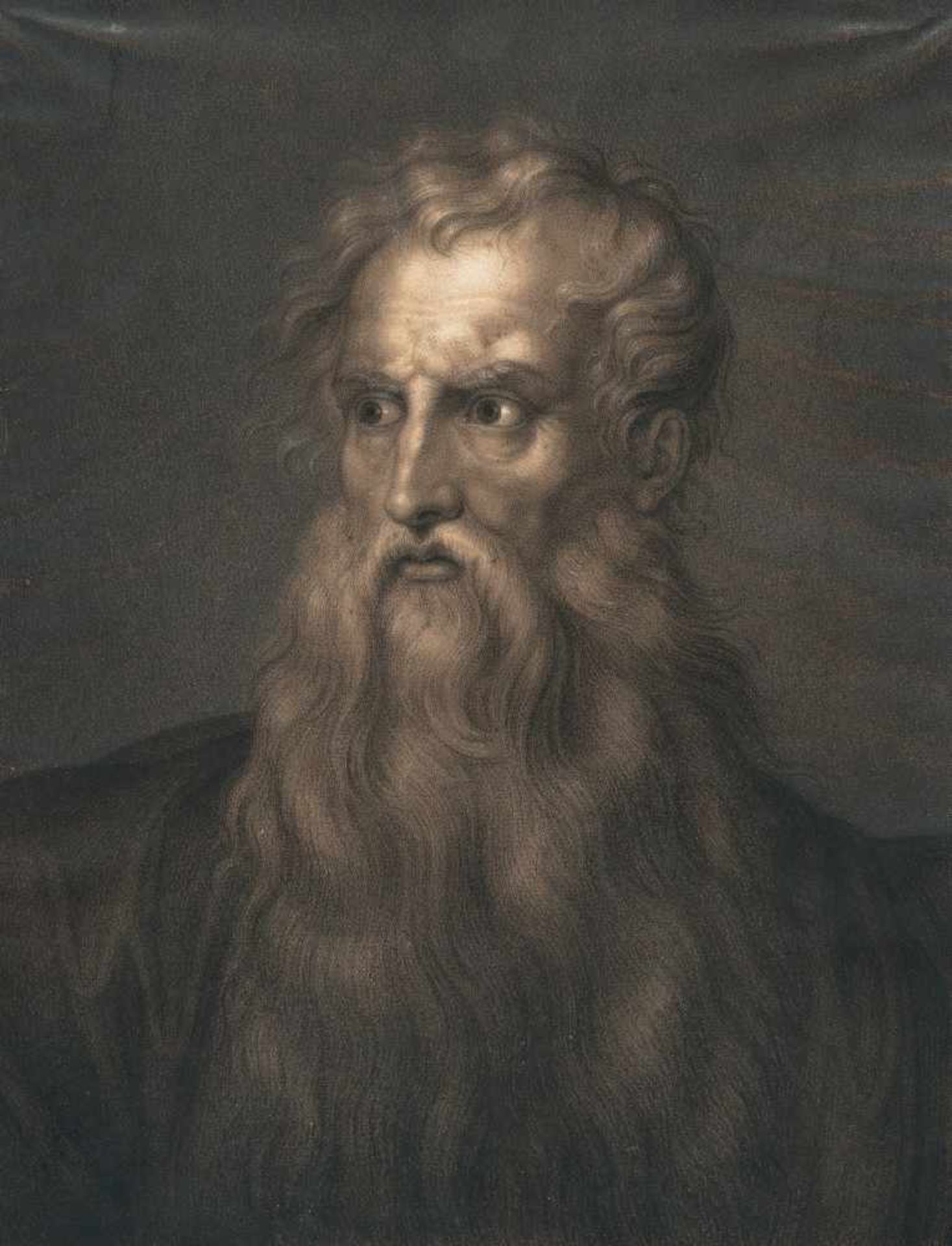 Heinrich Friedrich FügerApostelkopf (Moses)Kreide in Schwarz und Braun, weiß gehöht auf Velin. 35