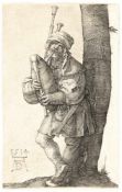 Albrecht DürerDer DudelsackpfeiferKupferstich auf Bütten. (1514). 11,8 x 7,4 cm (Blattgröße).