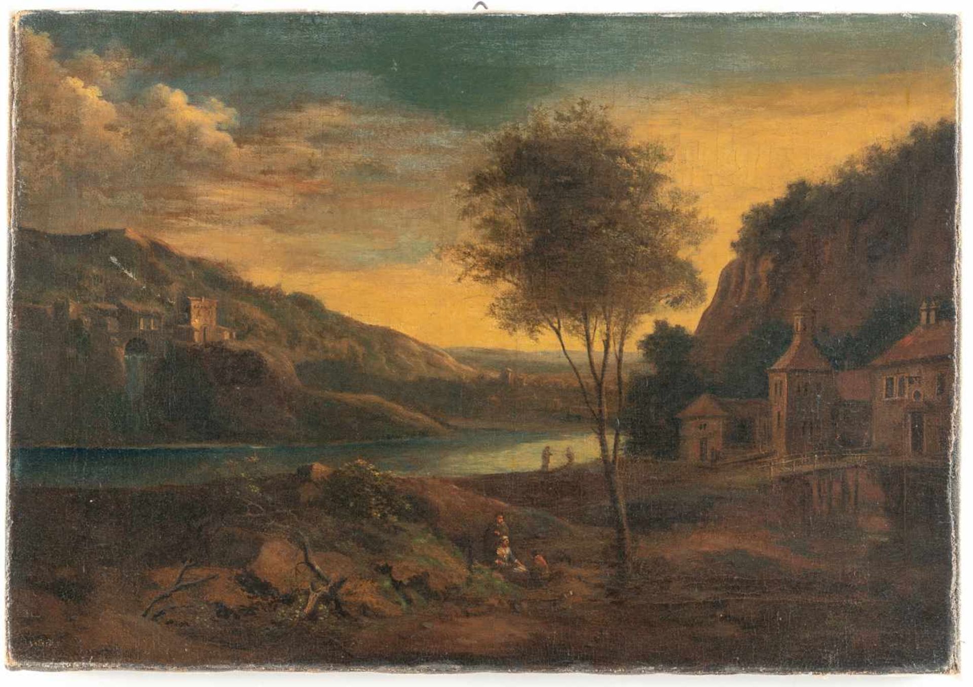 Johann Christian VollerdtBergige Flusslandschaft mit einem Kastell auf einem HügelÖl auf Leinwand, - Bild 2 aus 3