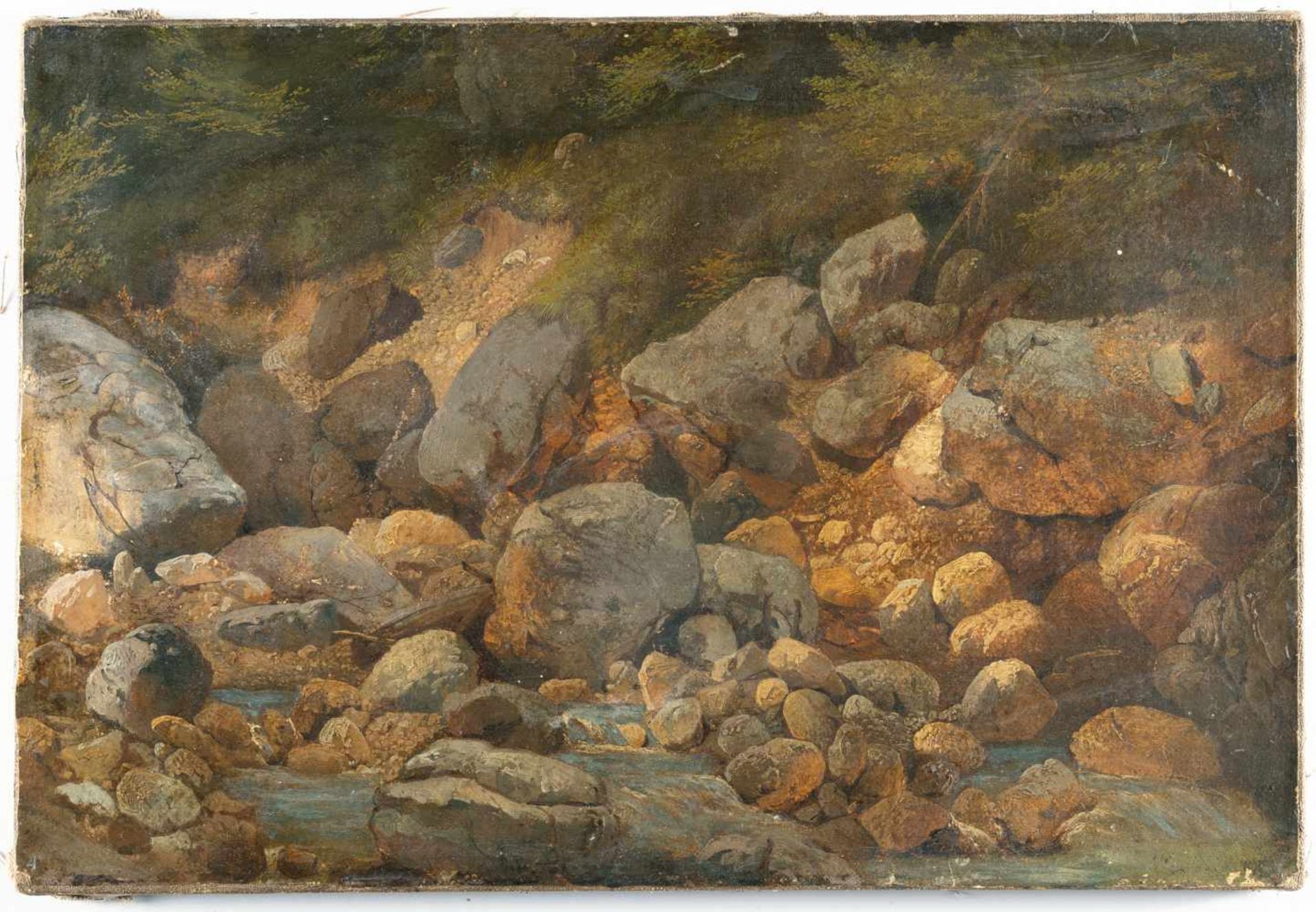 Carl MillnerBach mit FelsenÖl auf Papier, auf Leinwand aufgezogen. 29,5 x 43,5 cm. Verso auf der - Bild 2 aus 3