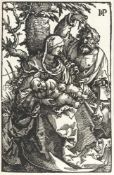 Hans Sebald BehamDie heilige Familie unter einem BaumHolzschnitt auf Bütten. (1521). 17,2 x 11,6