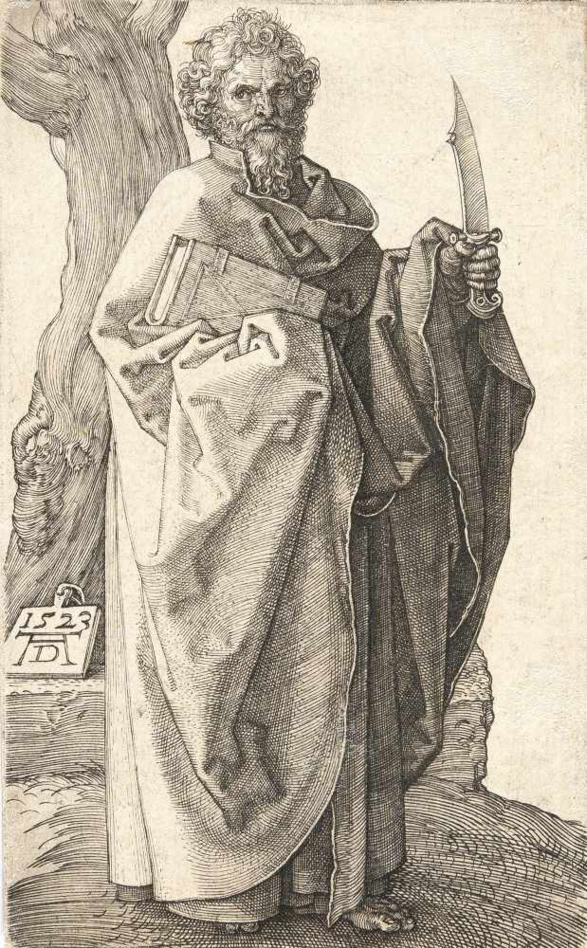 Albrecht DürerDer Apostel BartholomäusKupferstich auf Bütten. (1523). 12,2 x 7,7 cm (Blattgröße).