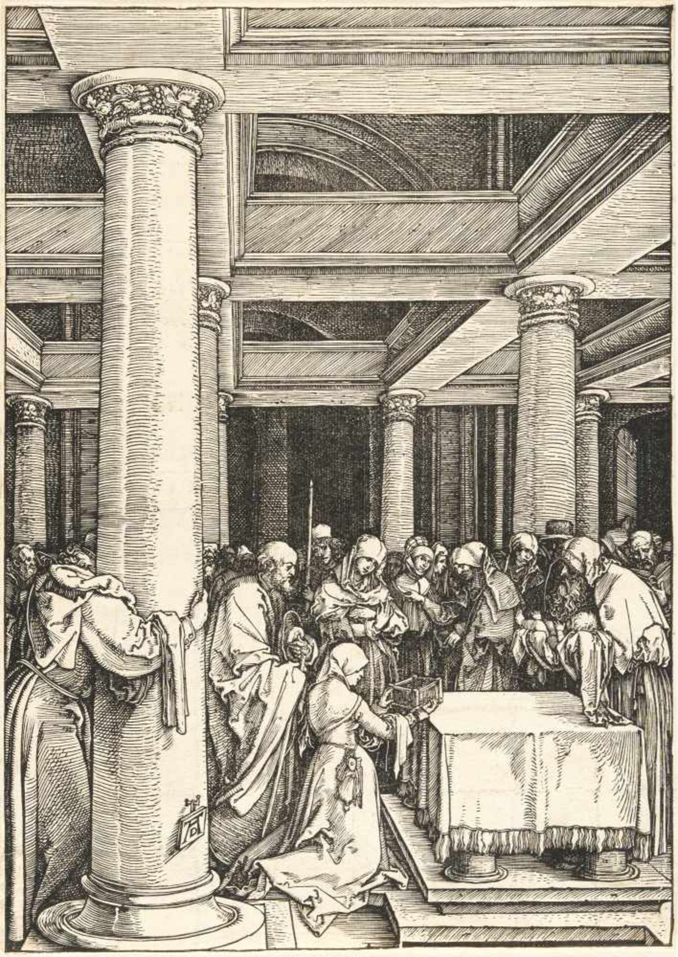 Albrecht DürerDie Darstellung im TempelHolzschnitt auf Bütten mit Wz. „Hohe Krone“ (Meder Wz.