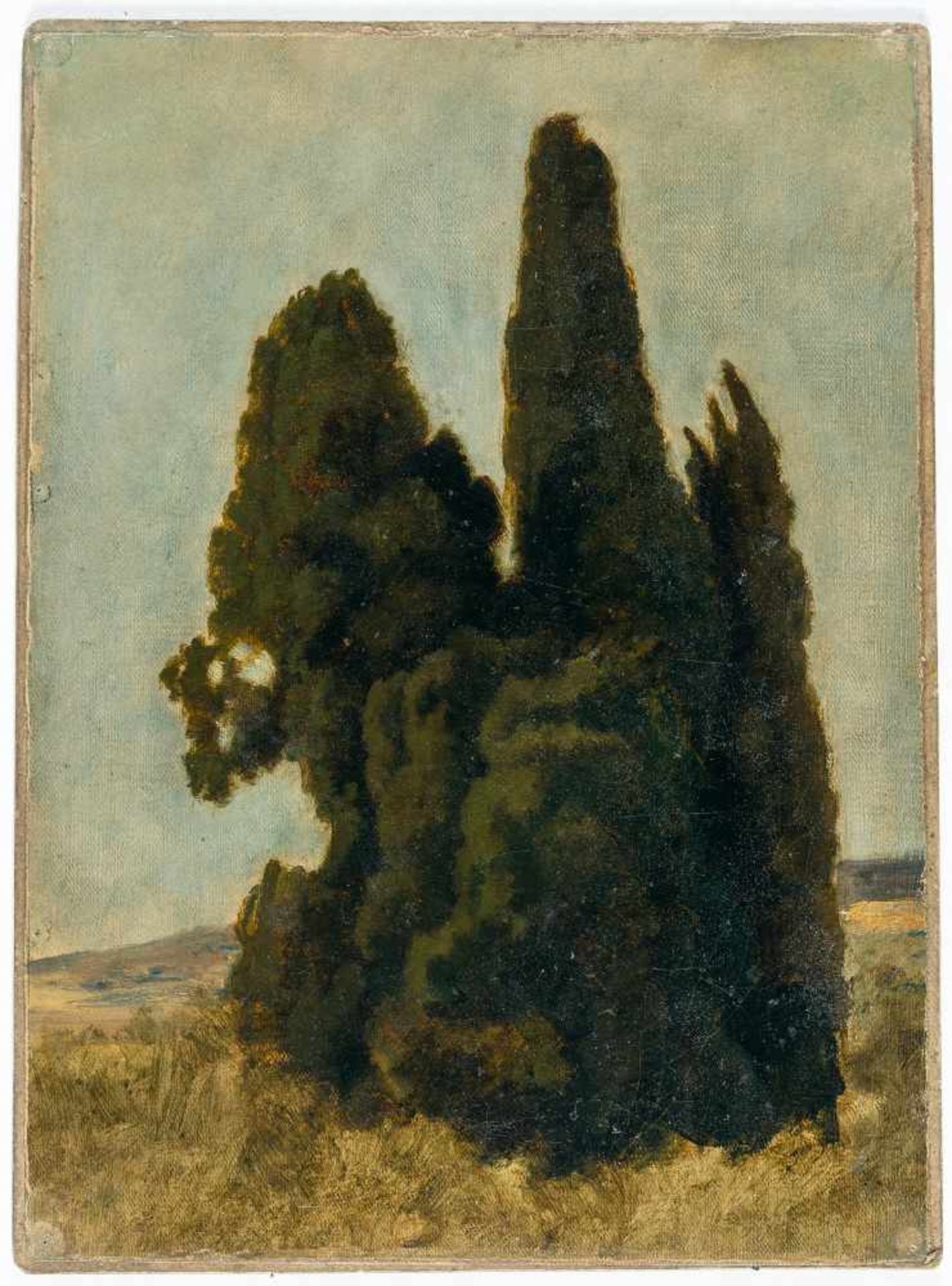 Eugen BrachtZypressenÖl auf Leinwand, auf Malkarton aufgezogen. 37,5 x 27,5 cm. Verso von fremder - Bild 2 aus 3