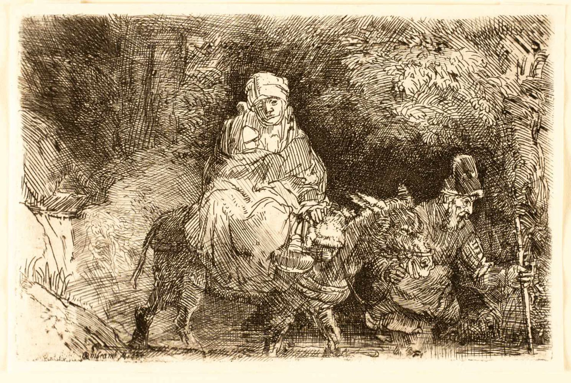 Rembrandt Harmensz. Van RijnDie Flucht nach Ägypten (Übergang über einen Bach)Radierung auf - Bild 2 aus 3