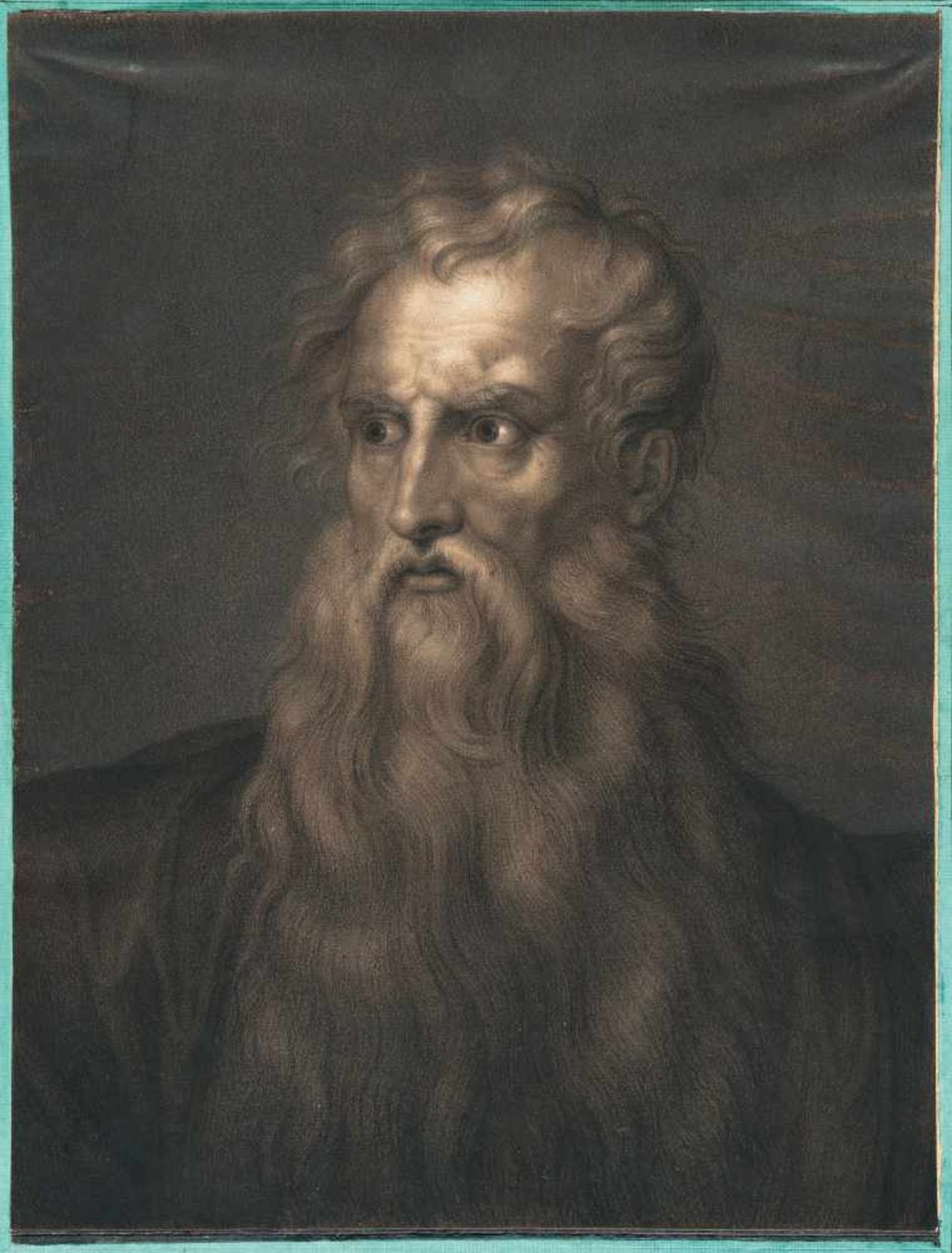 Heinrich Friedrich FügerApostelkopf (Moses)Kreide in Schwarz und Braun, weiß gehöht auf Velin. 35 - Bild 2 aus 3