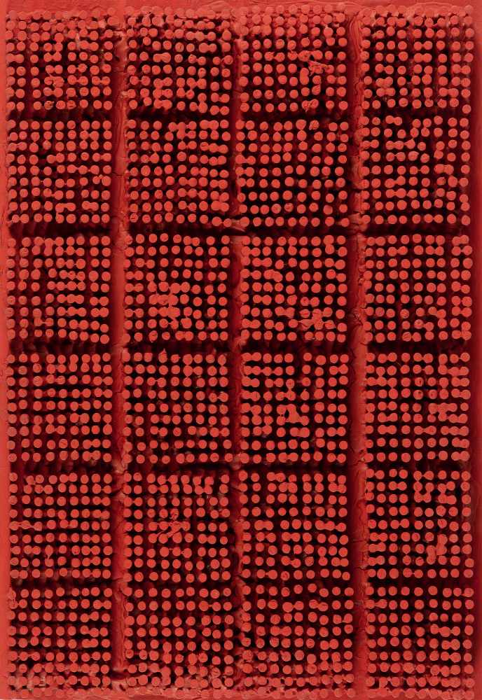 Bernard AubertinTableau ClousAcryl, Nägel, Holz. 1964. Ca. 57 x 40 cm. Verso signiert und d