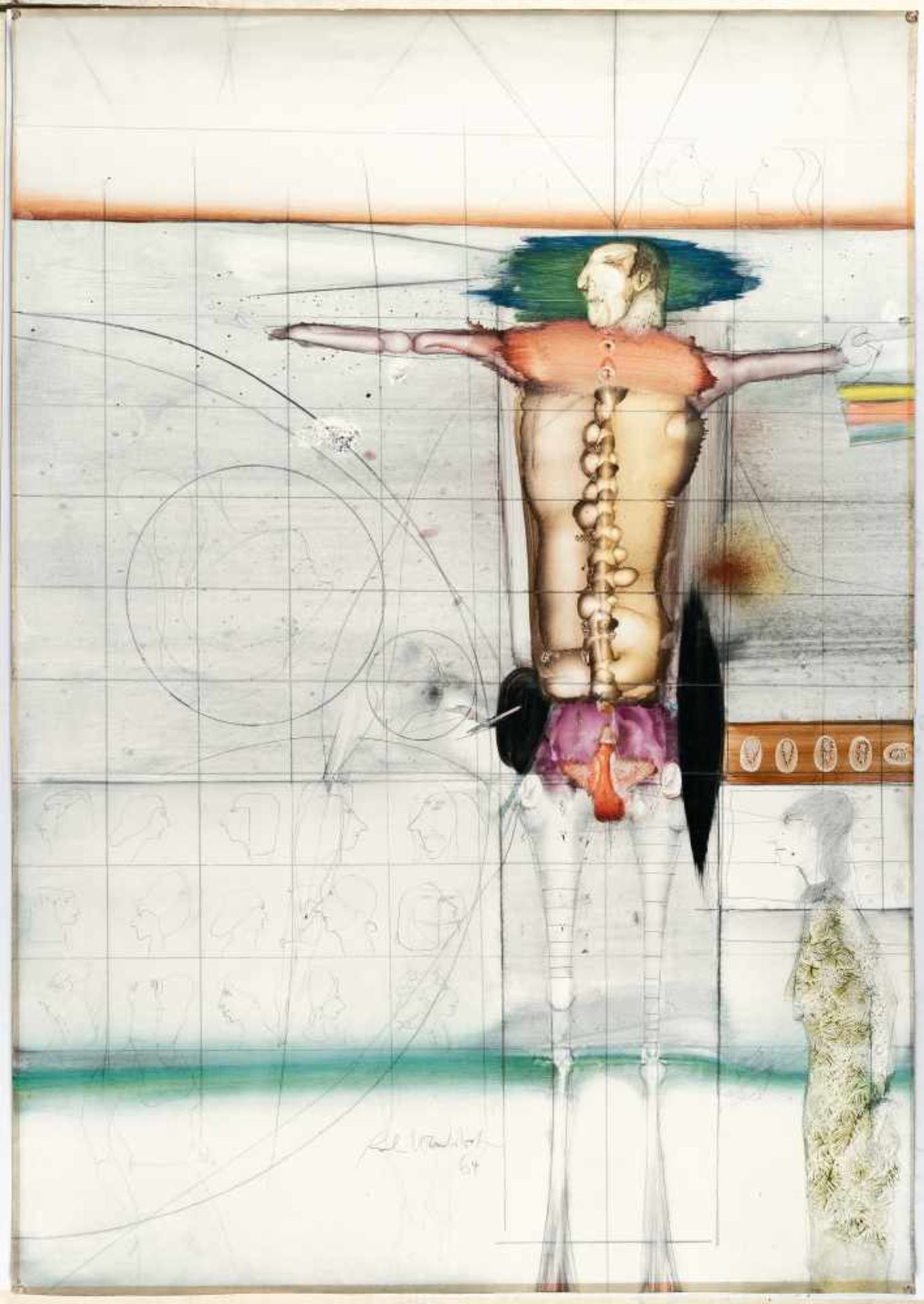 Paul WunderlichAktaion (Kleine Frau mit großem Mann)Öl, Gouache und Graphit auf strukturier - Bild 2 aus 3