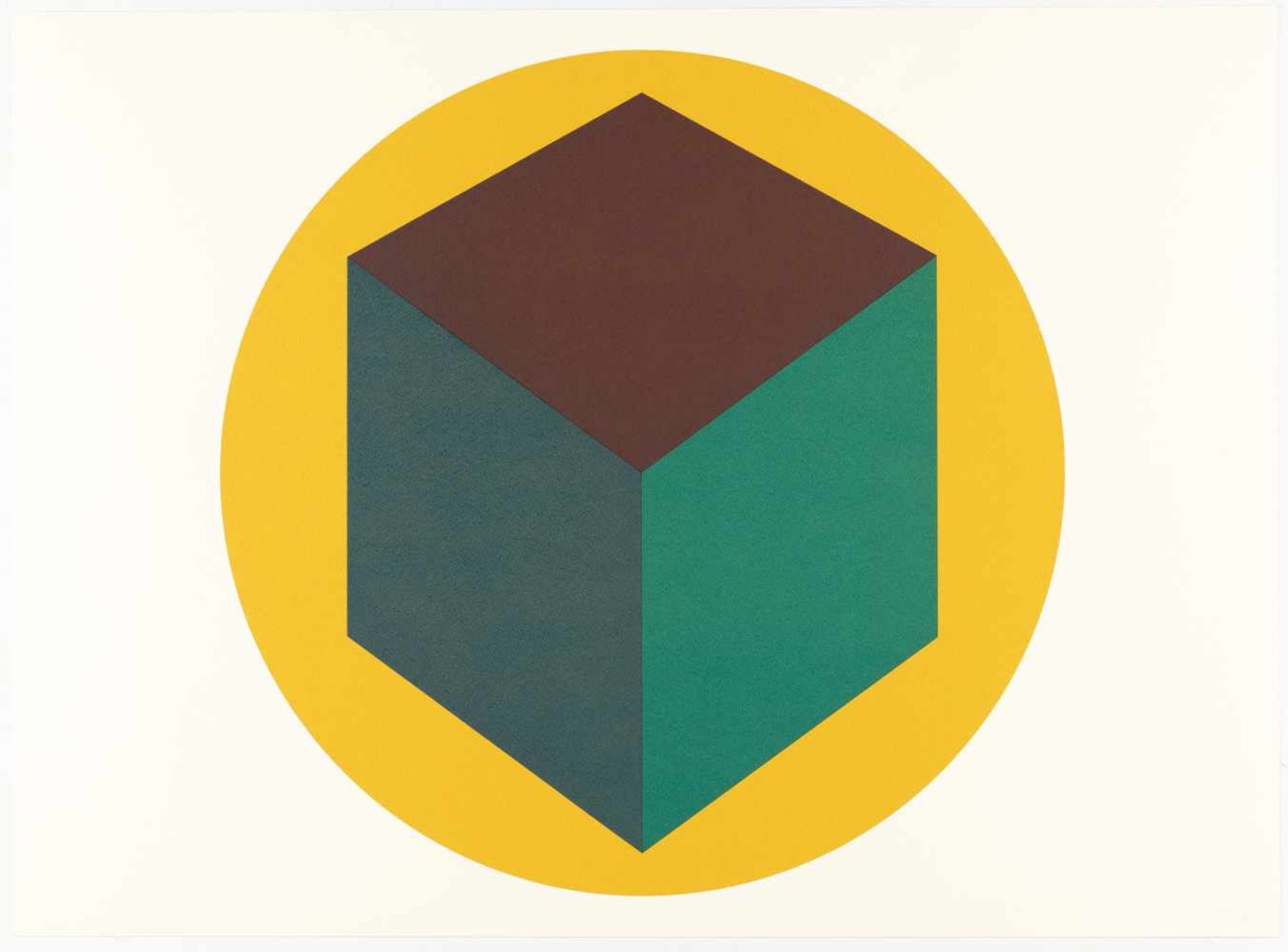 Sol LewittCentered Cube Within a Yellow CircleFarbige Serigraphie auf dünnem Karton. (1988) - Bild 2 aus 3