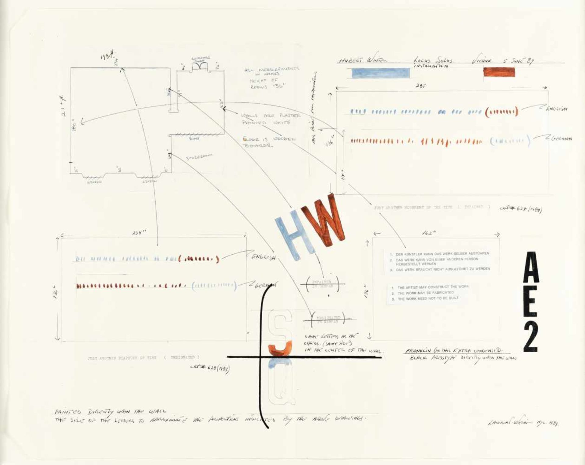 Lawrence Weiner„LOCUS SOLUS INSTALLATION“Filzstift, Tinte, Kugelschreiber, Gouache, Tesafil - Image 2 of 2