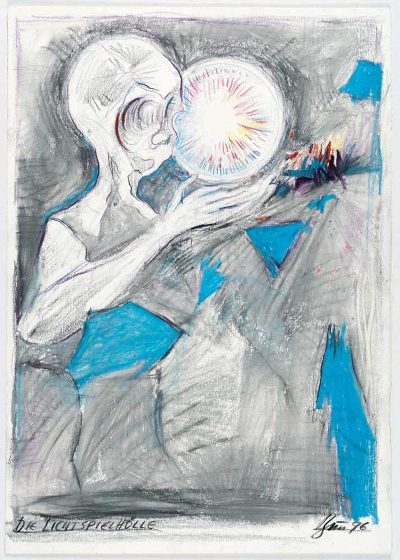 Günter Brus„Die Lichtspielhölle“Farbige Kreide und Ölkreide auf festem Aquarellpapier von F - Bild 2 aus 3