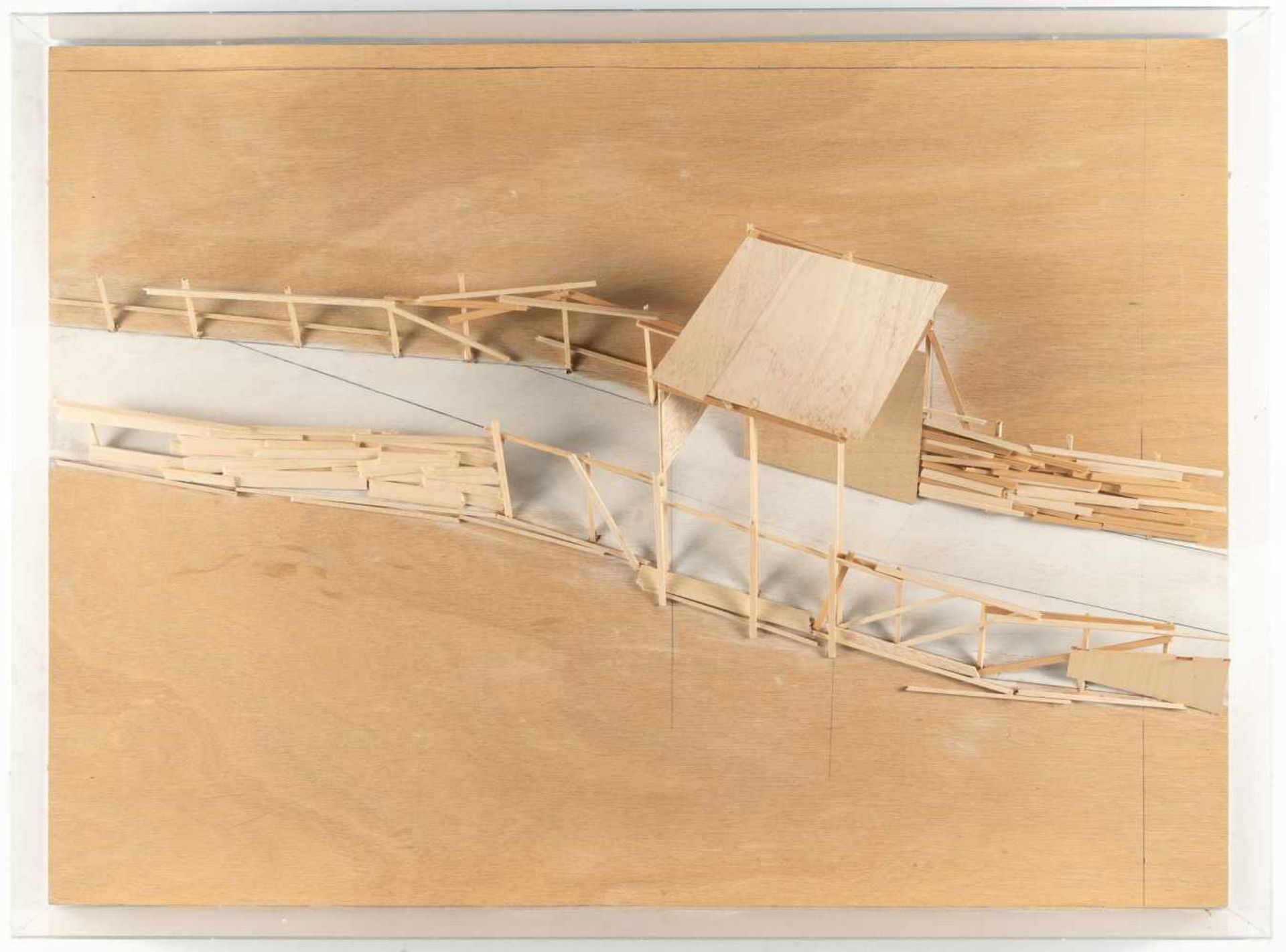 Tadashi Kawamata„Plan for Traverse, Blois A-3“Mischtechnik mit Balsaholz, Deckweiß und Blei - Image 2 of 3