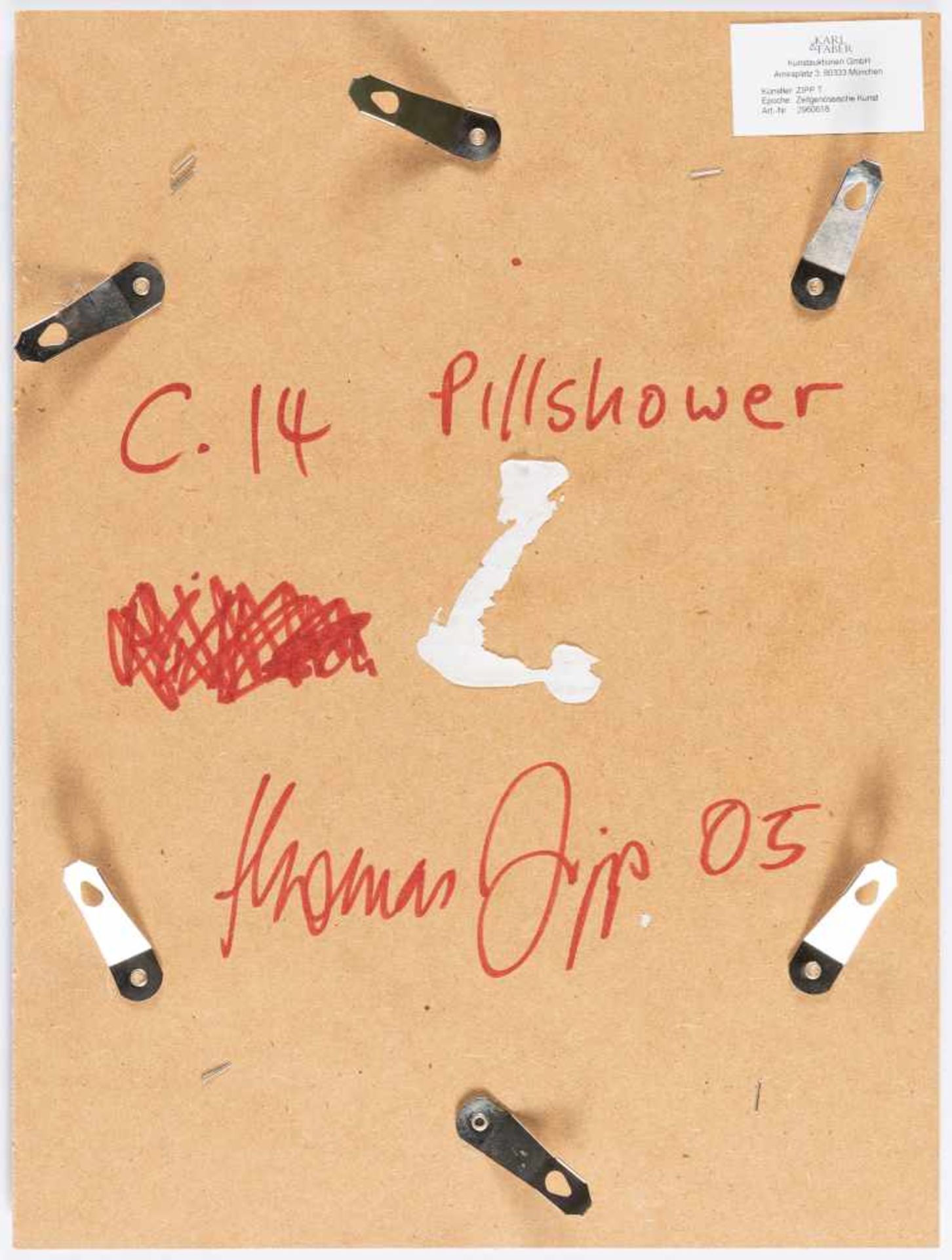 Thomas Zipp„C.14 (Pillshower)“Öl, Acryl und Bleistift auf Holz, fest auf Papier und Rahmenr - Bild 3 aus 3