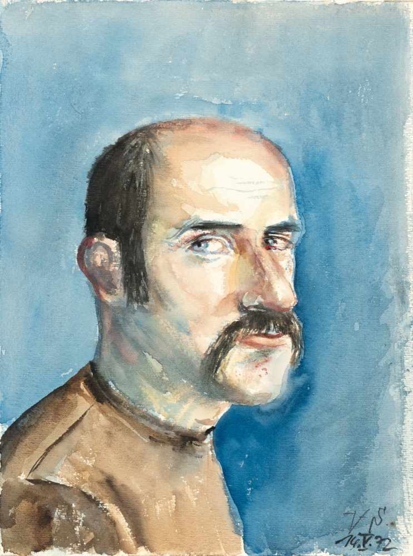 Volker StelzmannSelbstporträtAquarell auf Aquarellkarton. (19)72. Ca. 32 x 24 cm. Monogramm