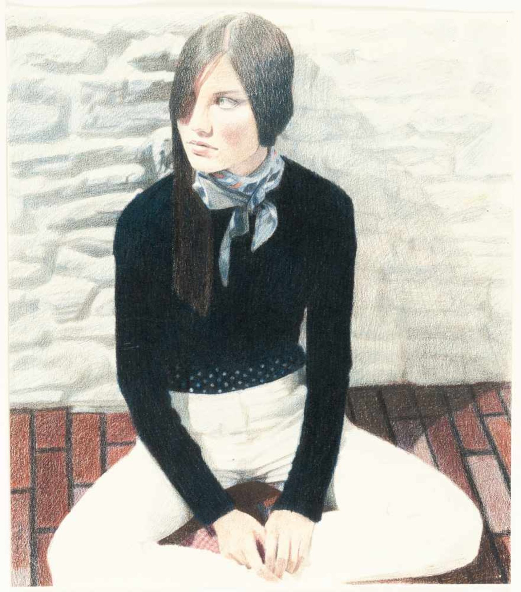 Graham LittleUntitled (girl sitting on the floor)Buntstift auf Velin. 2001. Ca. 36 x 31 cm. - Image 2 of 3