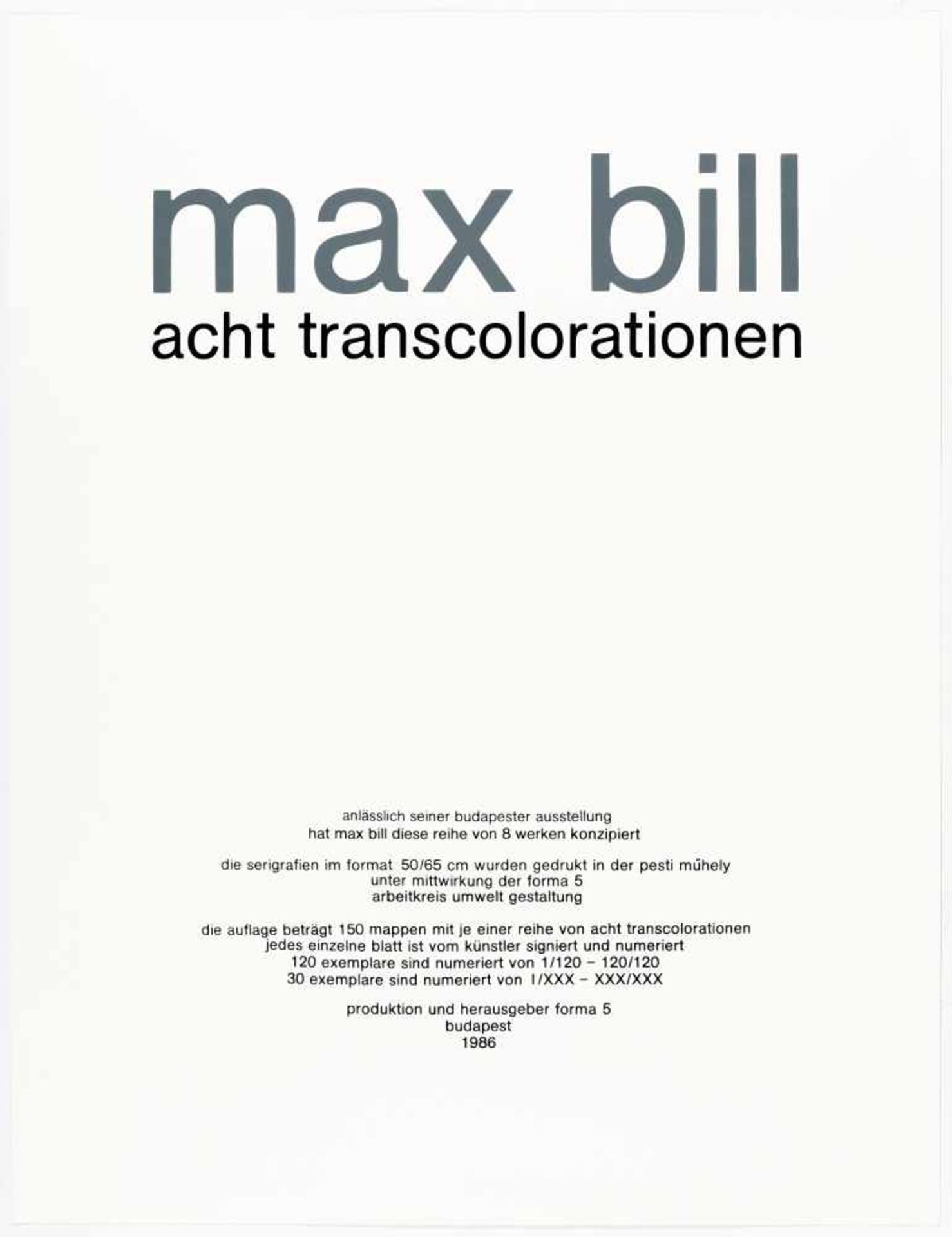 Max Billacht transcolorationenMappe mit 8 farbigen Serigraphien auf Velin. Hg. forma 5, Bud - Bild 5 aus 7